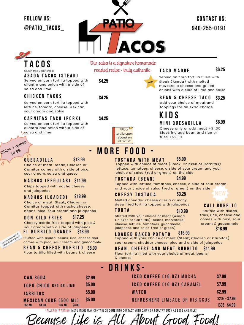 Patio Tacos меню