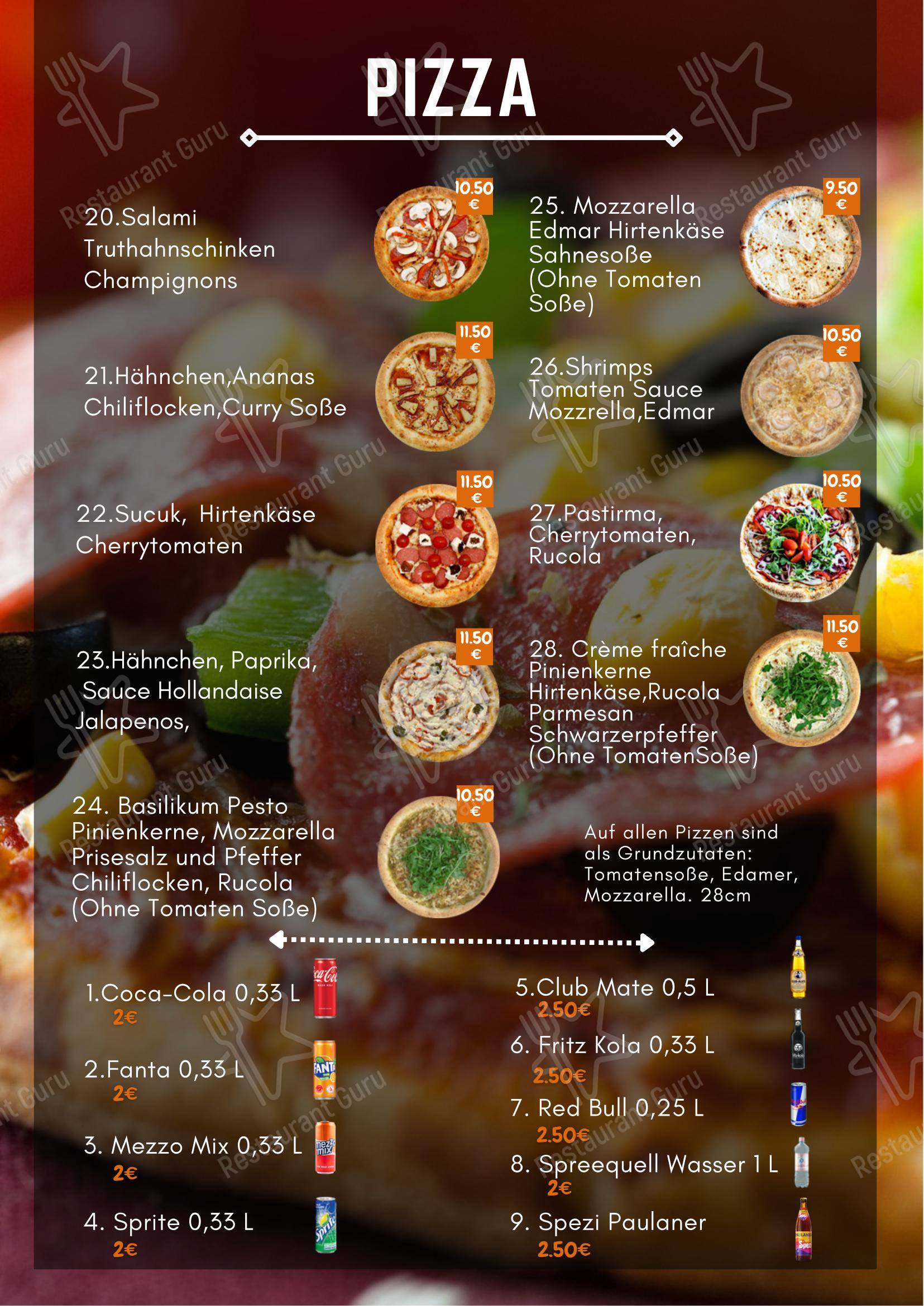 Pizza M&M в Берлине - Меню