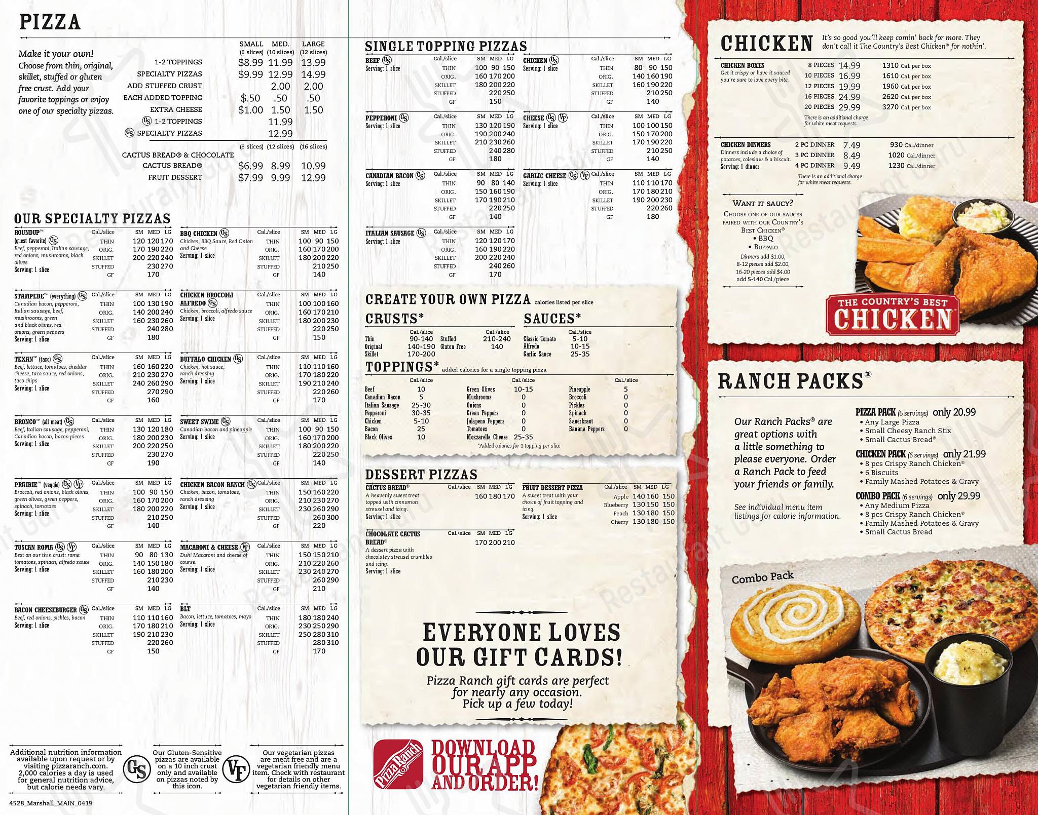Breakfast Menu пиццерии Pizza Ranch в Маршалле