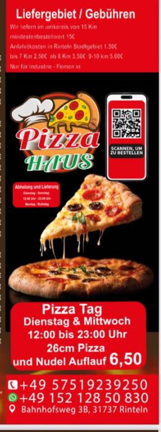 Pizzahaus Rinteln меню