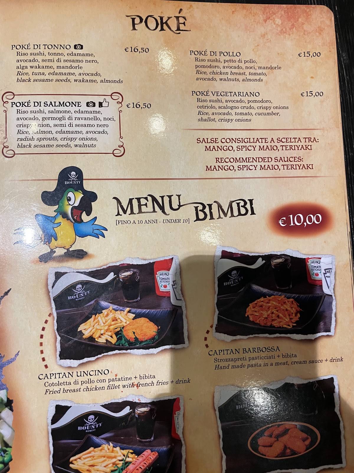 Bounty Rimini меню