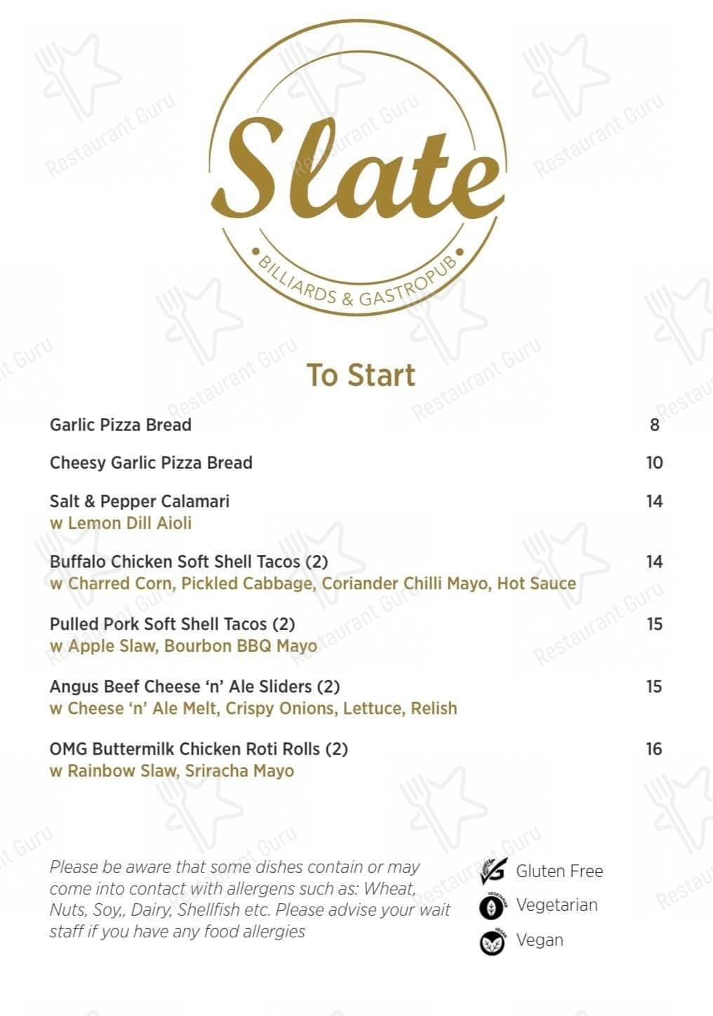 Slate - Billiards & Gastropub меню