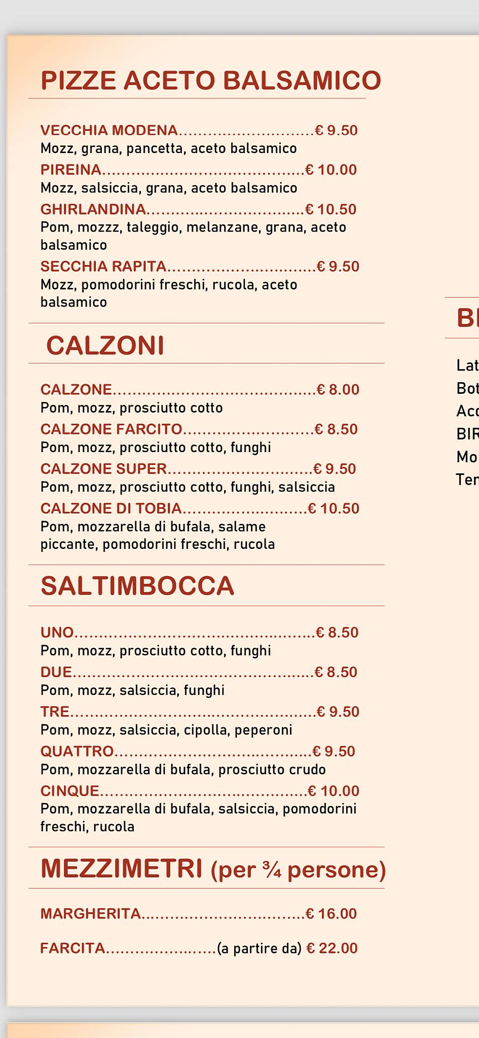 Pizzeria Taurus меню
