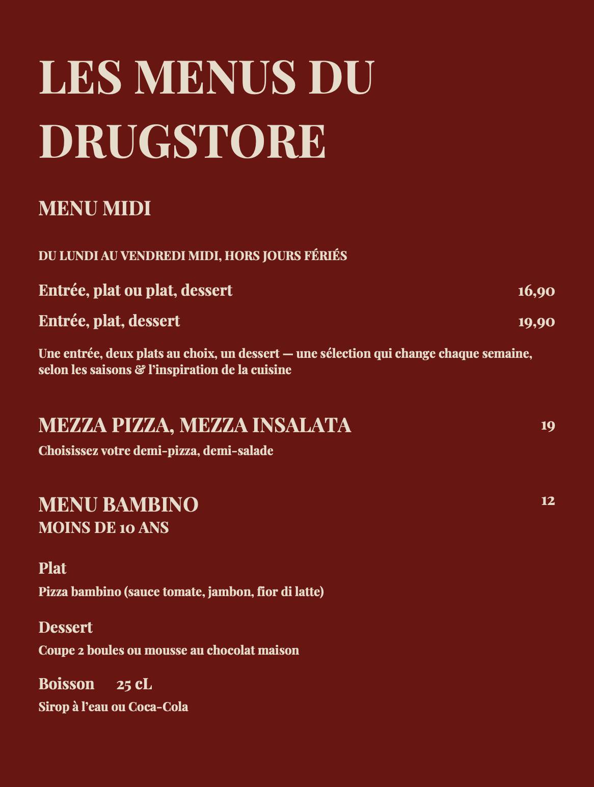 Pizzeria Du Drugstore меню