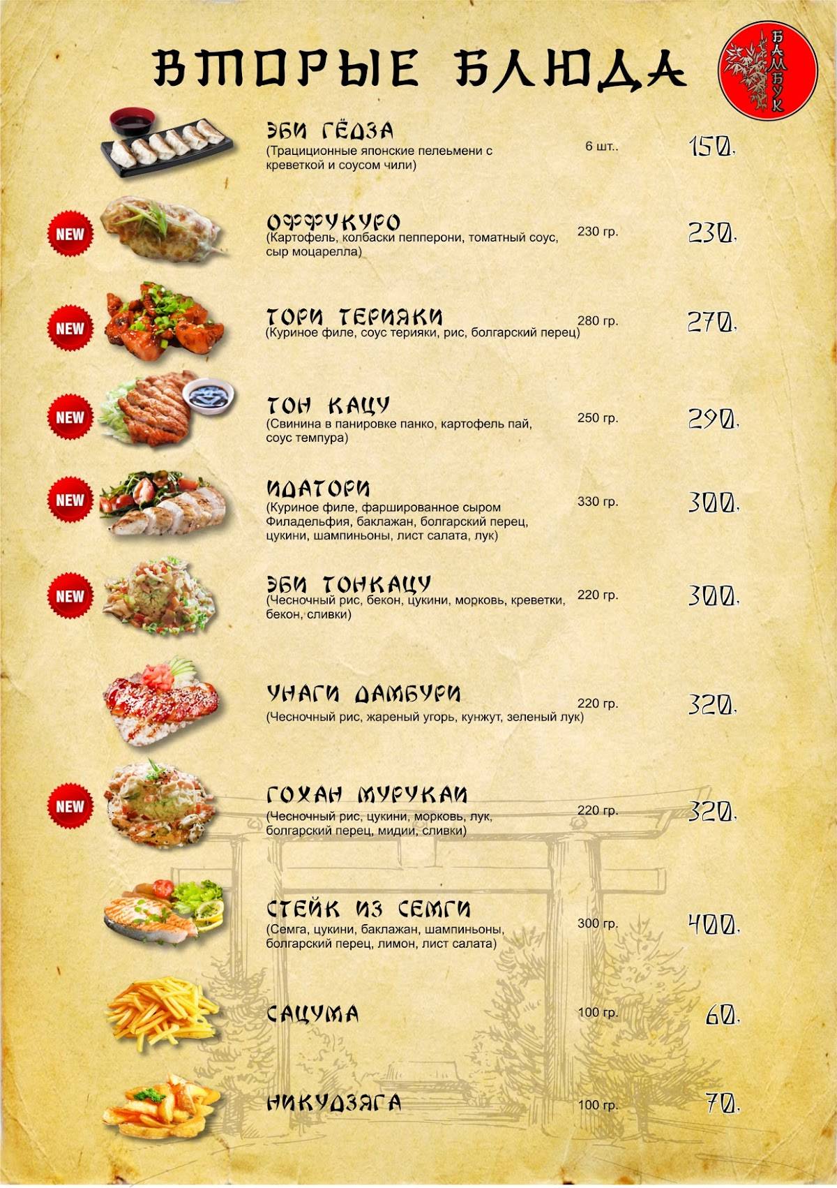 Японская кухня меню