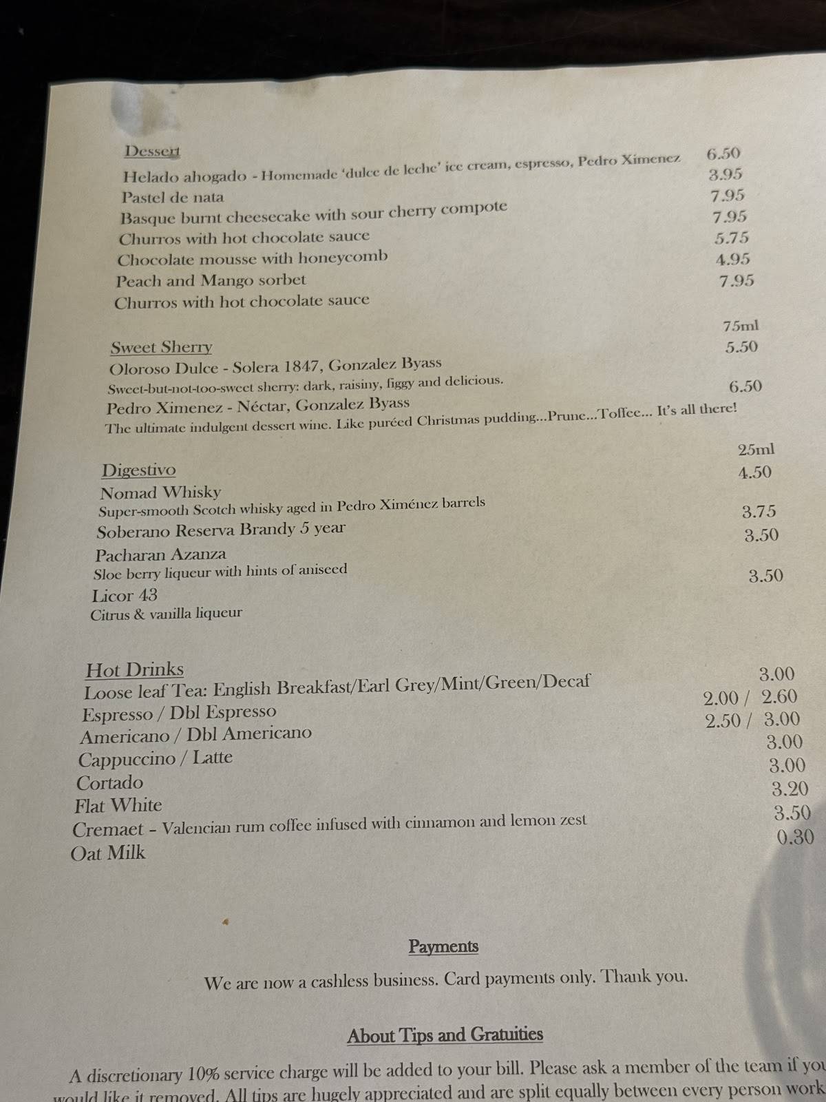 Porta Tapas Bar меню