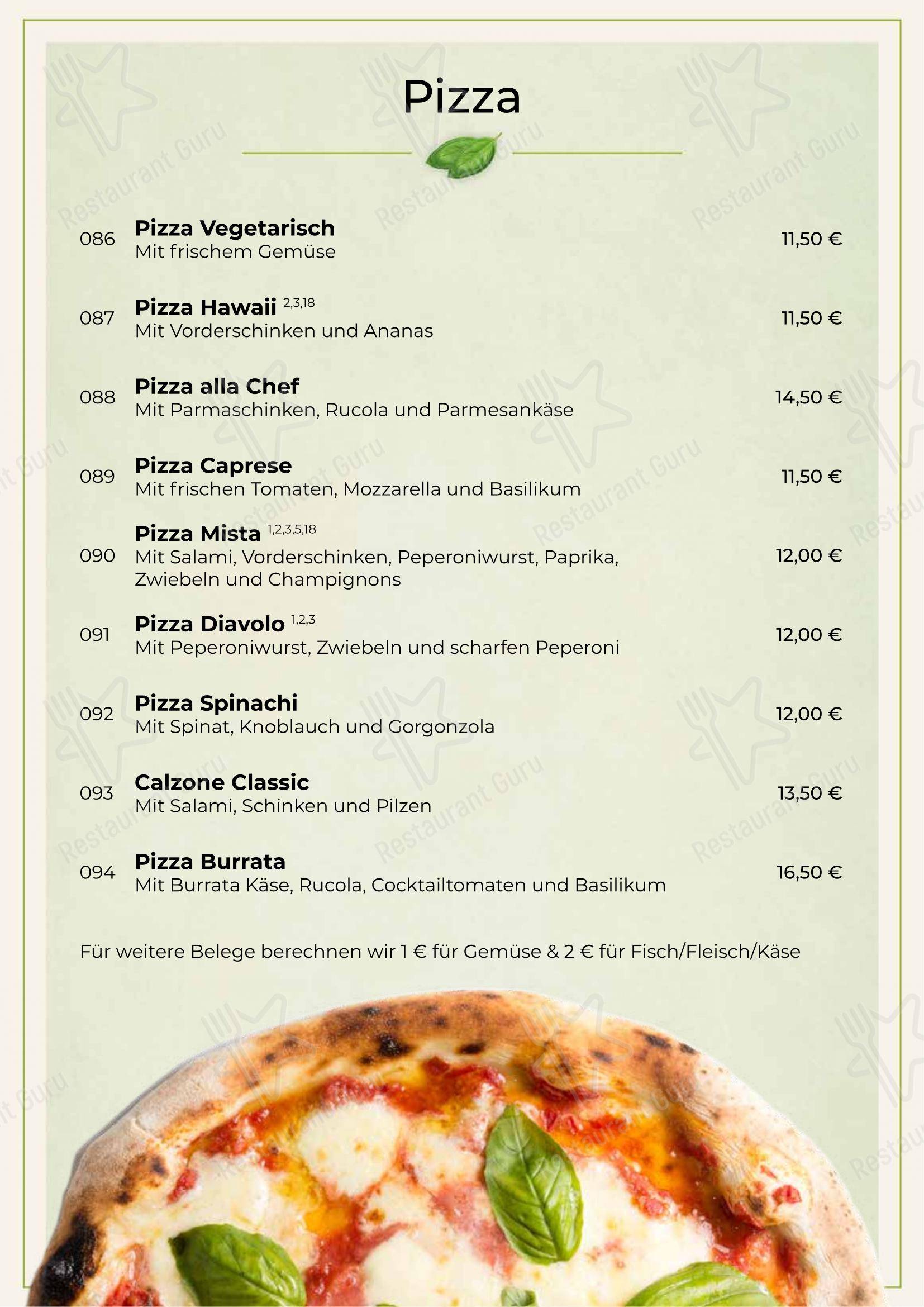 Меню напитков пиццерии Posto Bello Ristorante