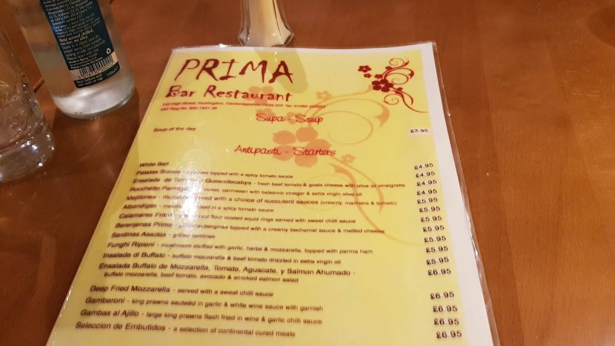 Prima Restaurant меню