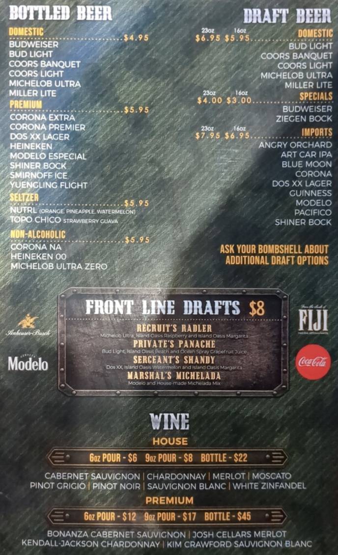 Bombshells Restaurant & Bar меню