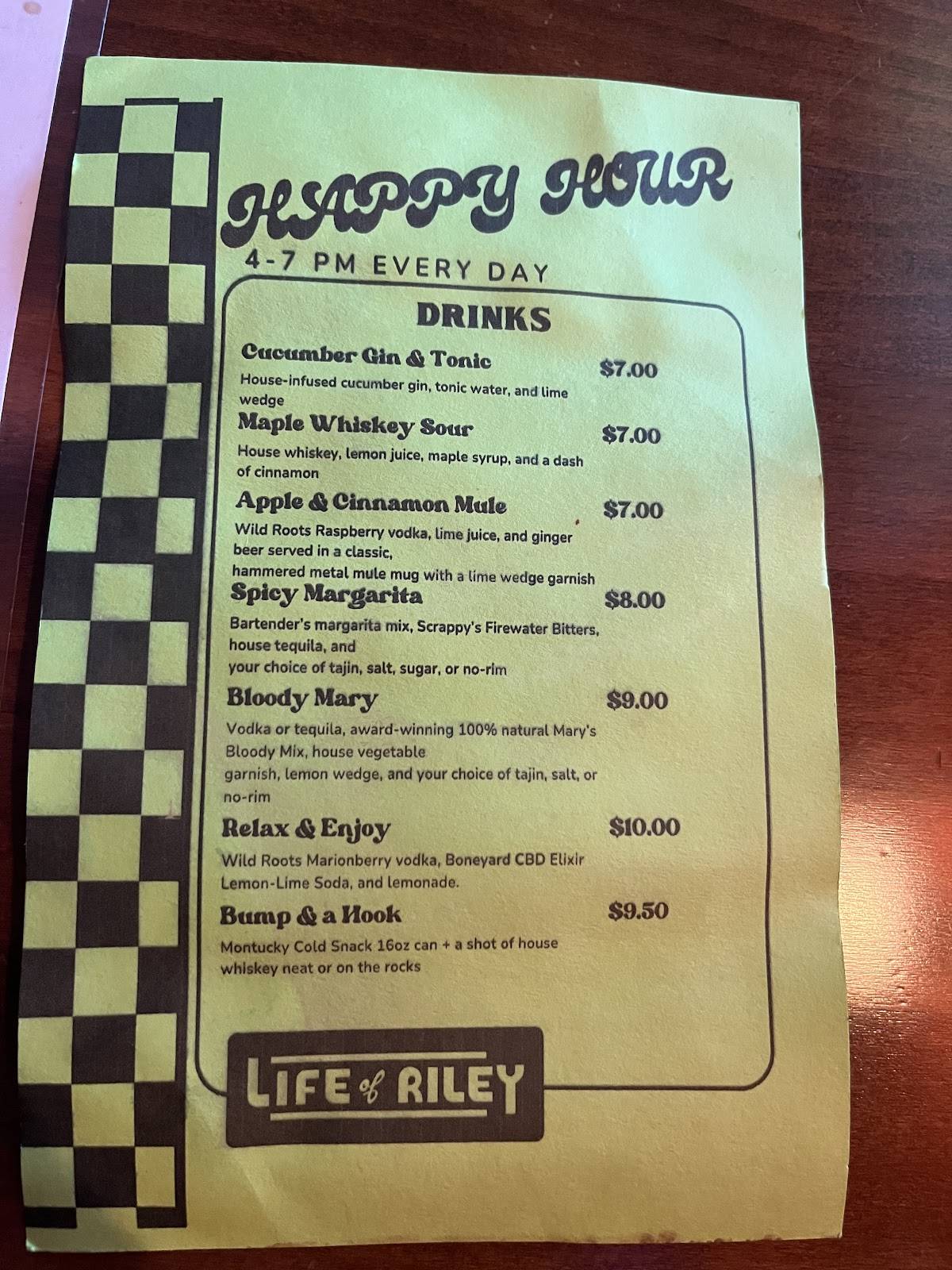 Life Of Riley Tavern меню