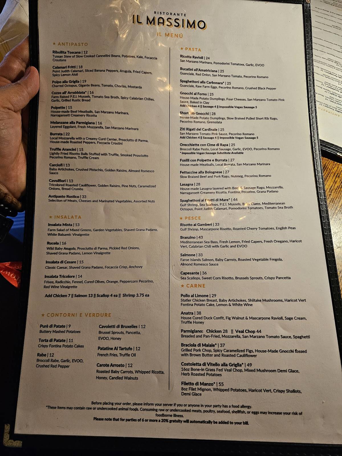 Massimo Ristorante меню