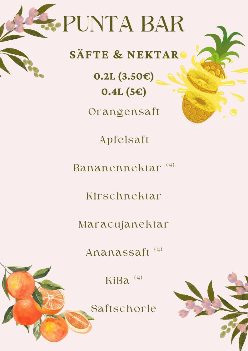 Punta Sportsbar & Cafè меню