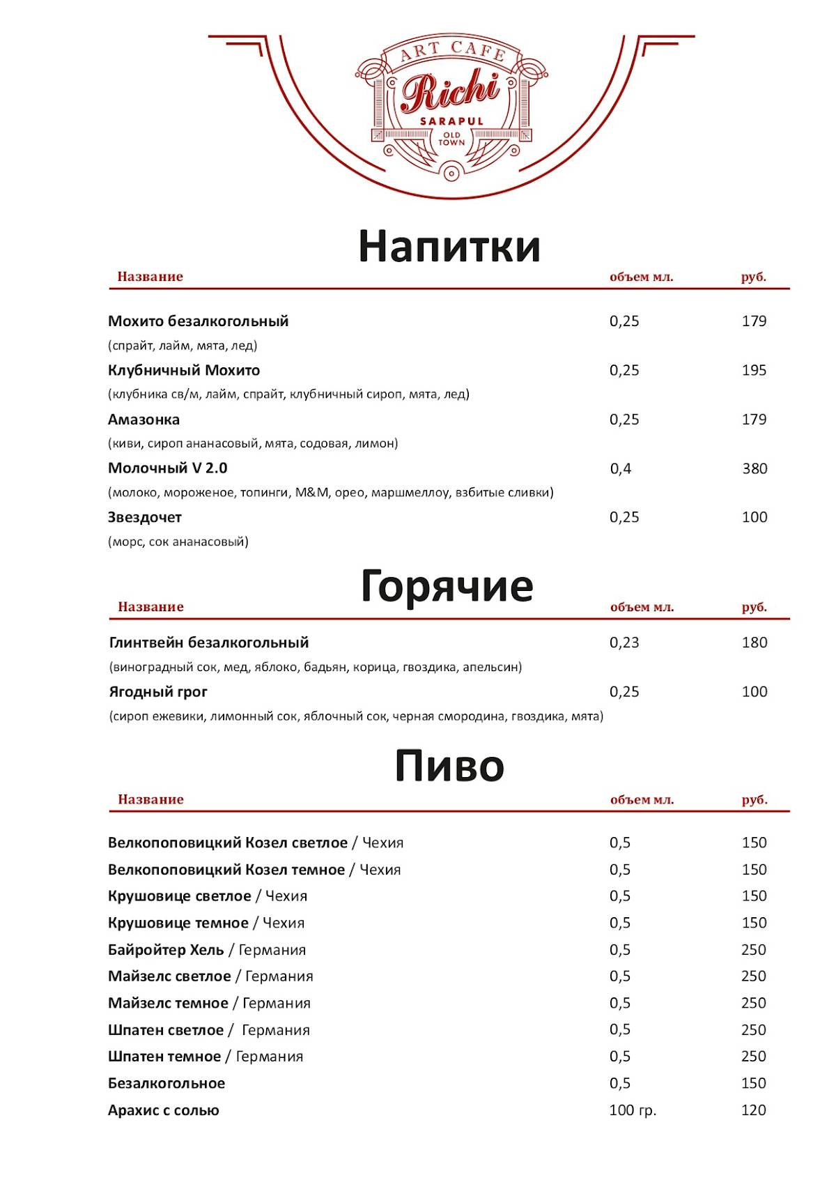 Richi меню