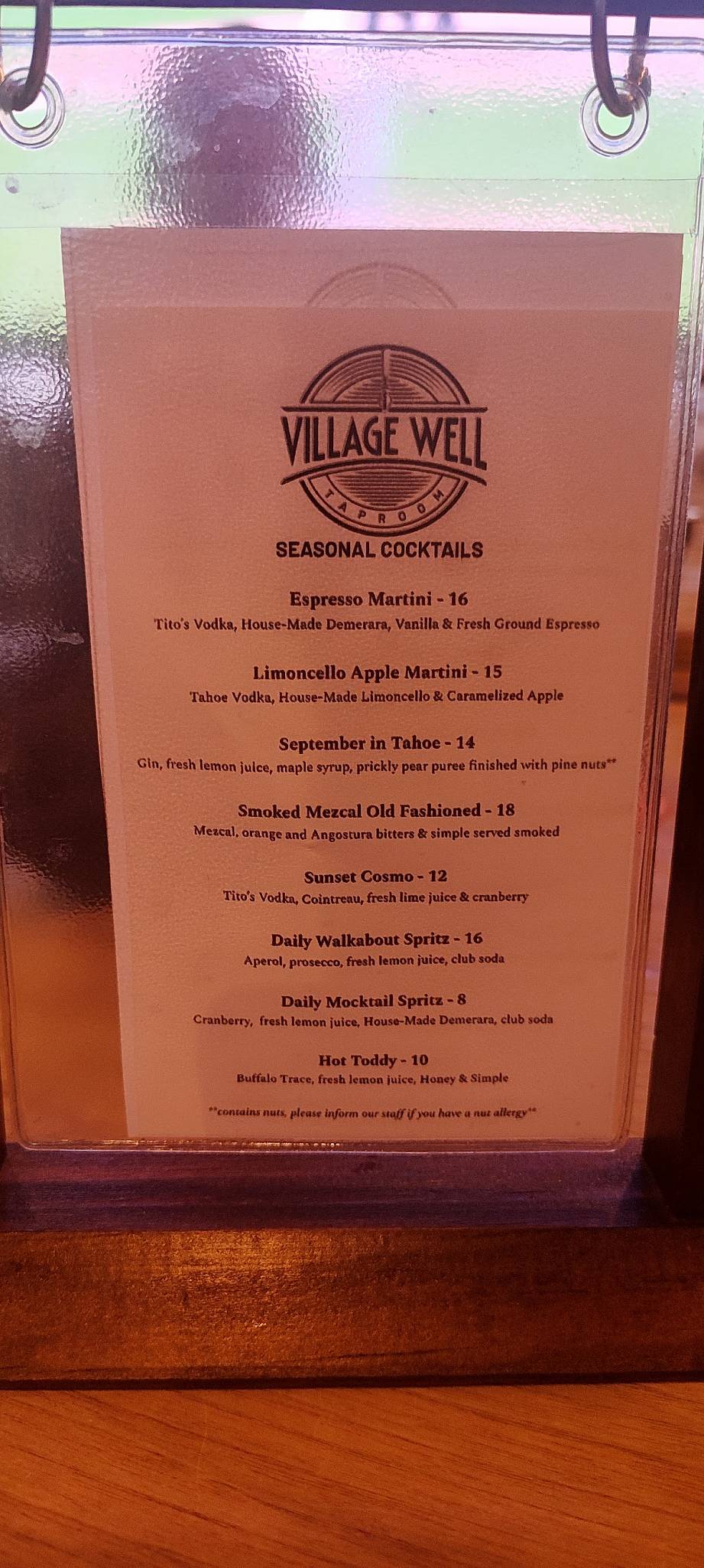 Village Well - Bar, Taproom & Pizza меню