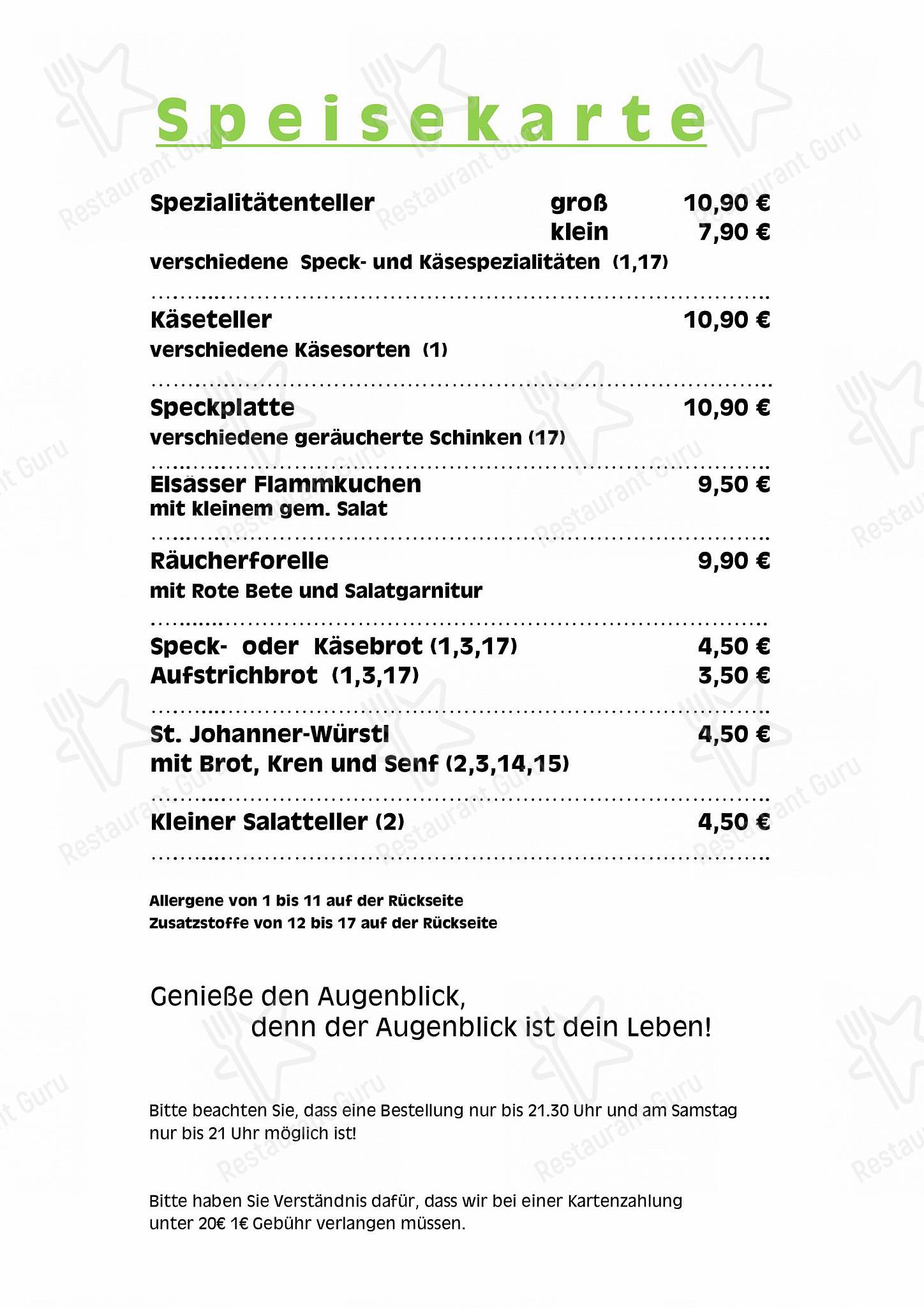 Dinner Menu паба и бара Vinothek Hacker