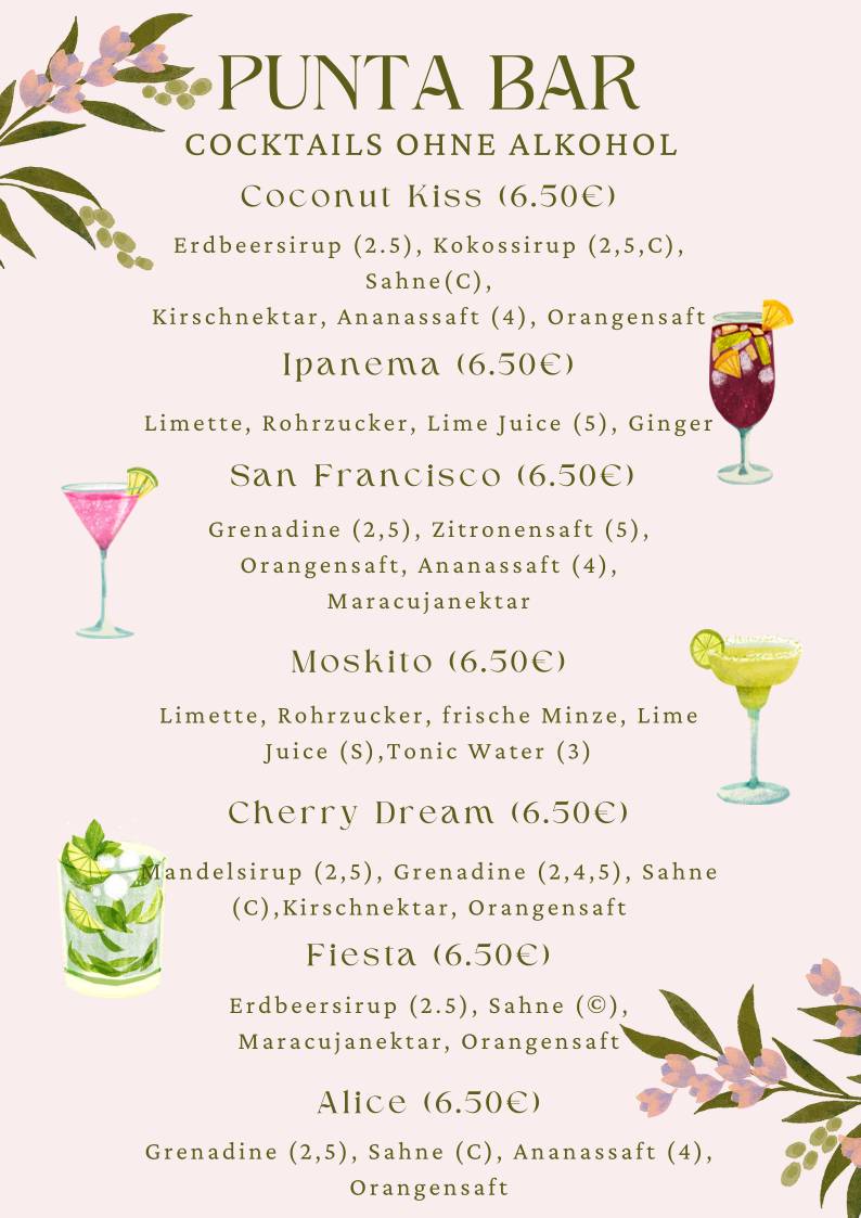 Punta Sportsbar & Cafè меню