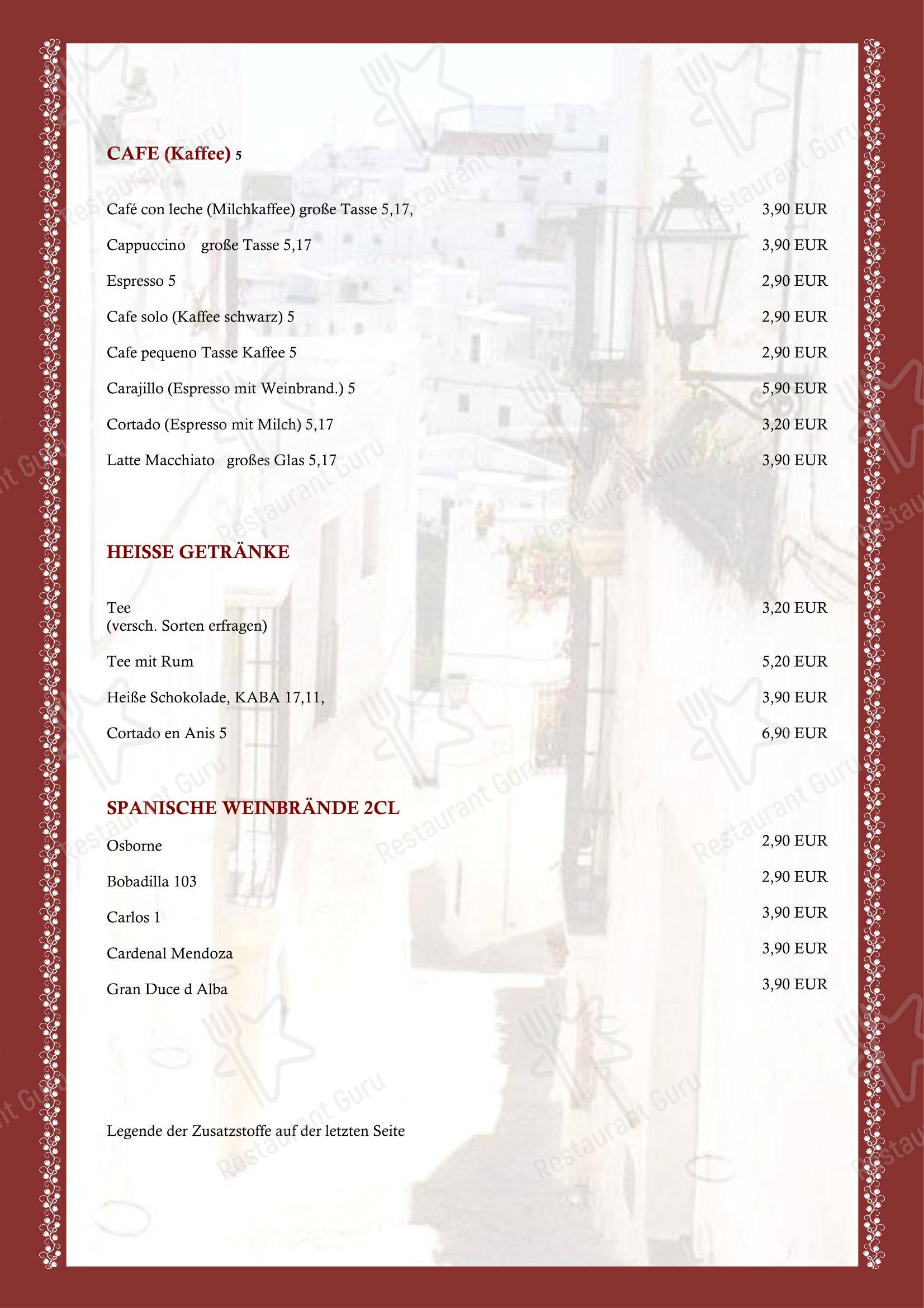 Меню паба и бара RESTAURANT BAR TAPAS в Ридлингене