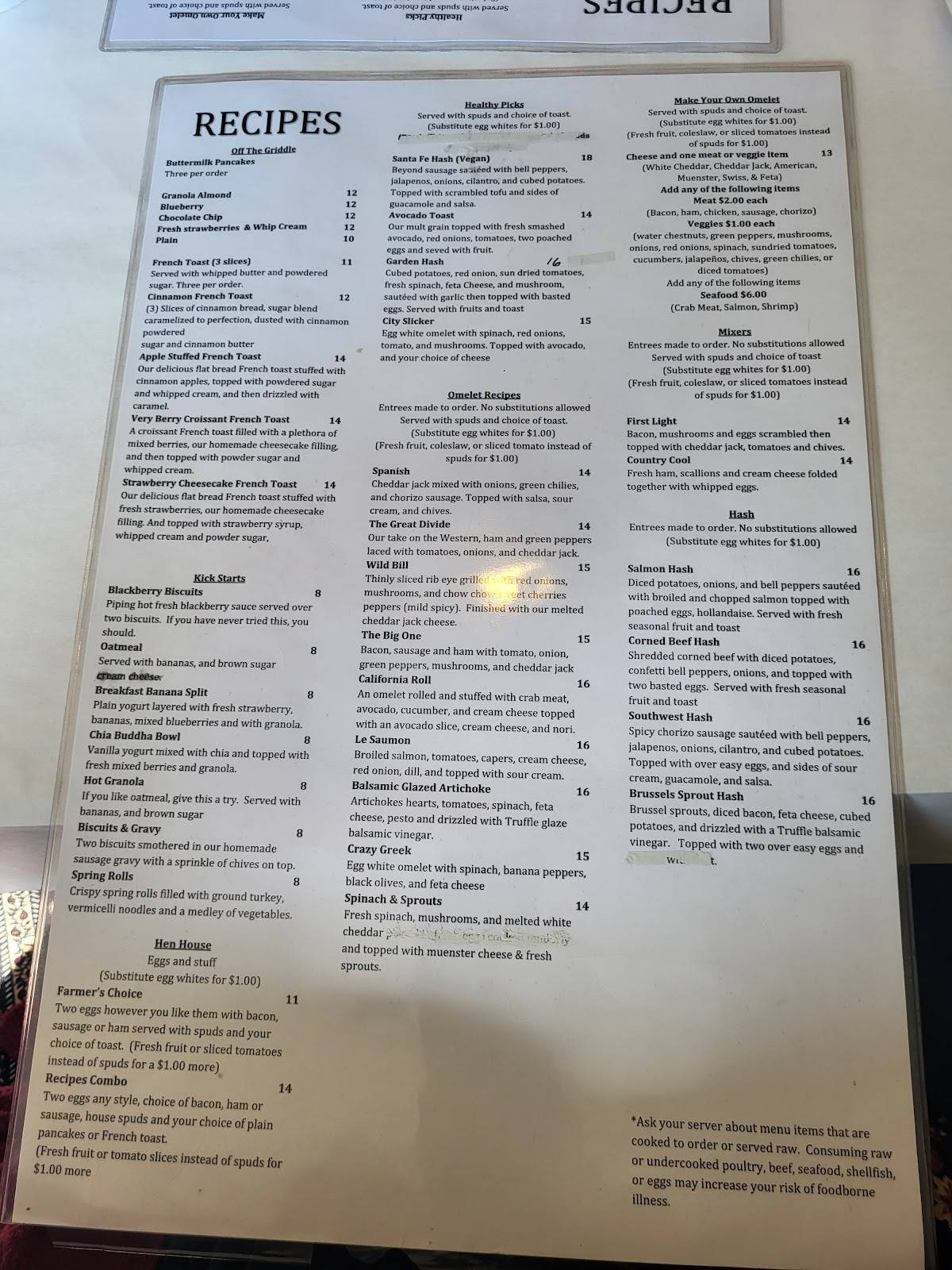 Recipes Restaurant меню