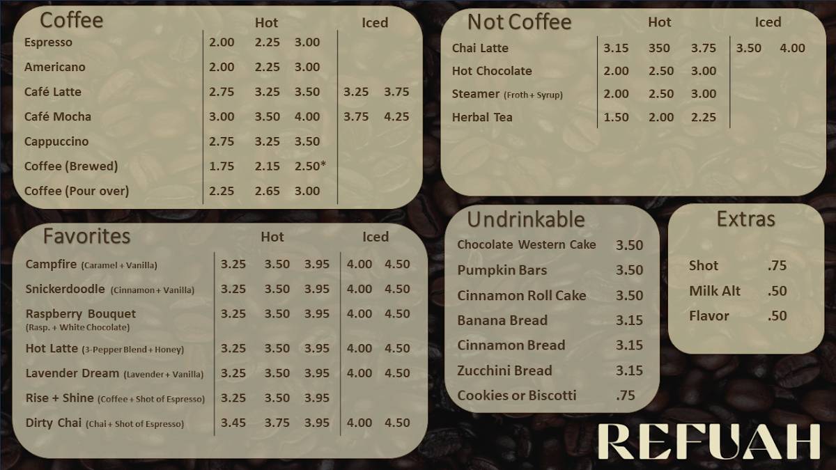 Refuah Coffee & Remedies меню