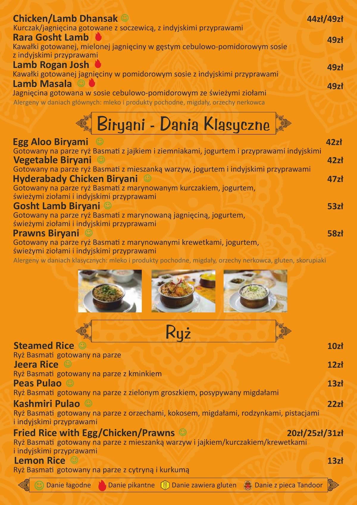 Restauracja Indyjska Rani Rzeszów меню