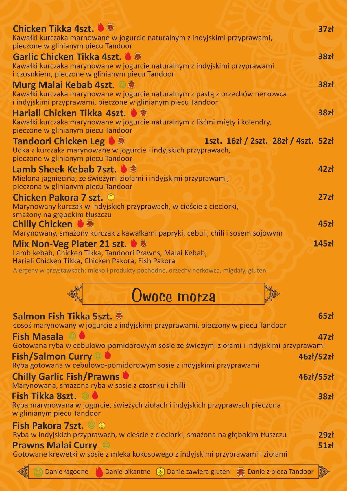 Restauracja Indyjska Rani Rzeszów меню