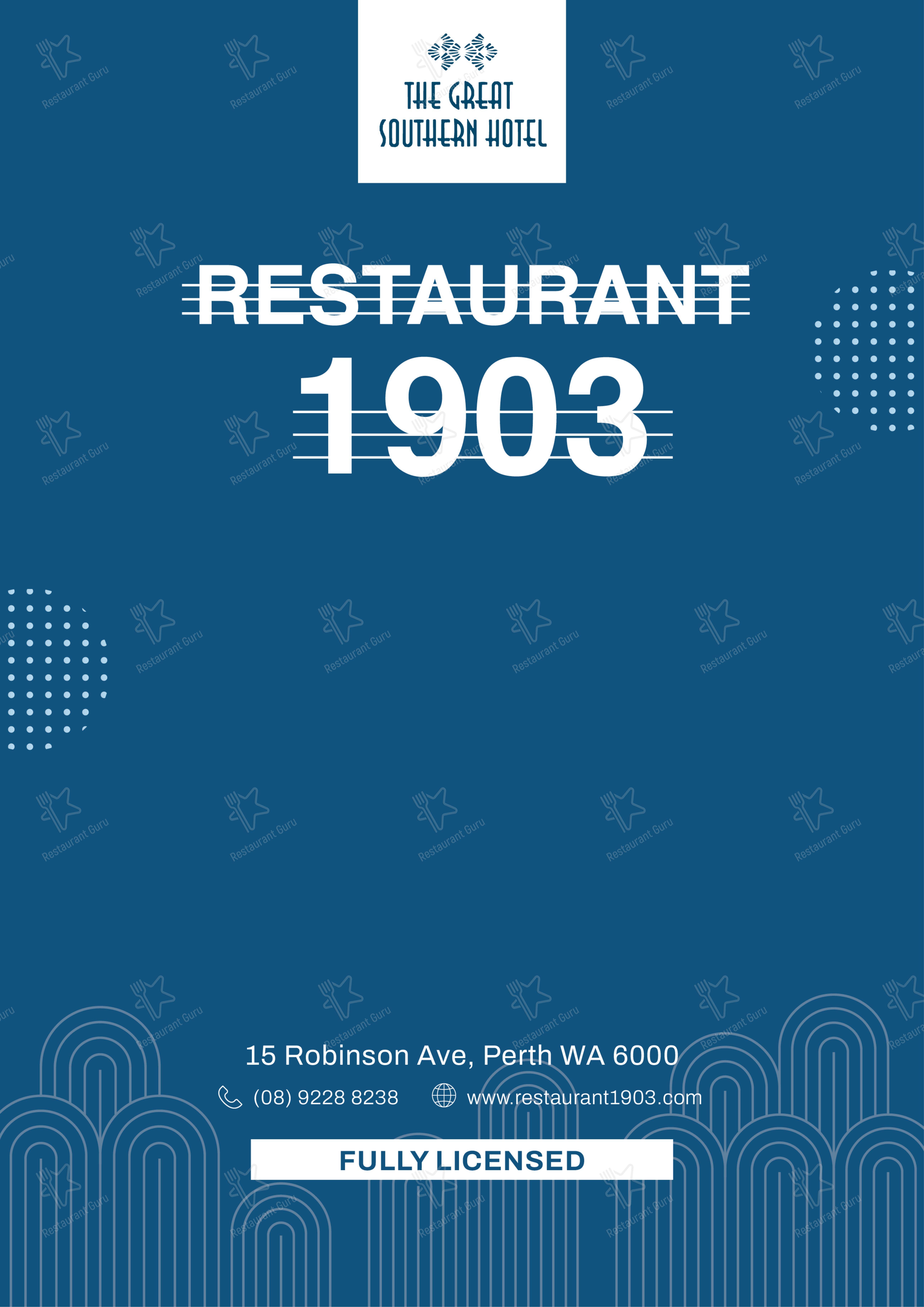 Меню ресторана Restaurant 1903 в Перте