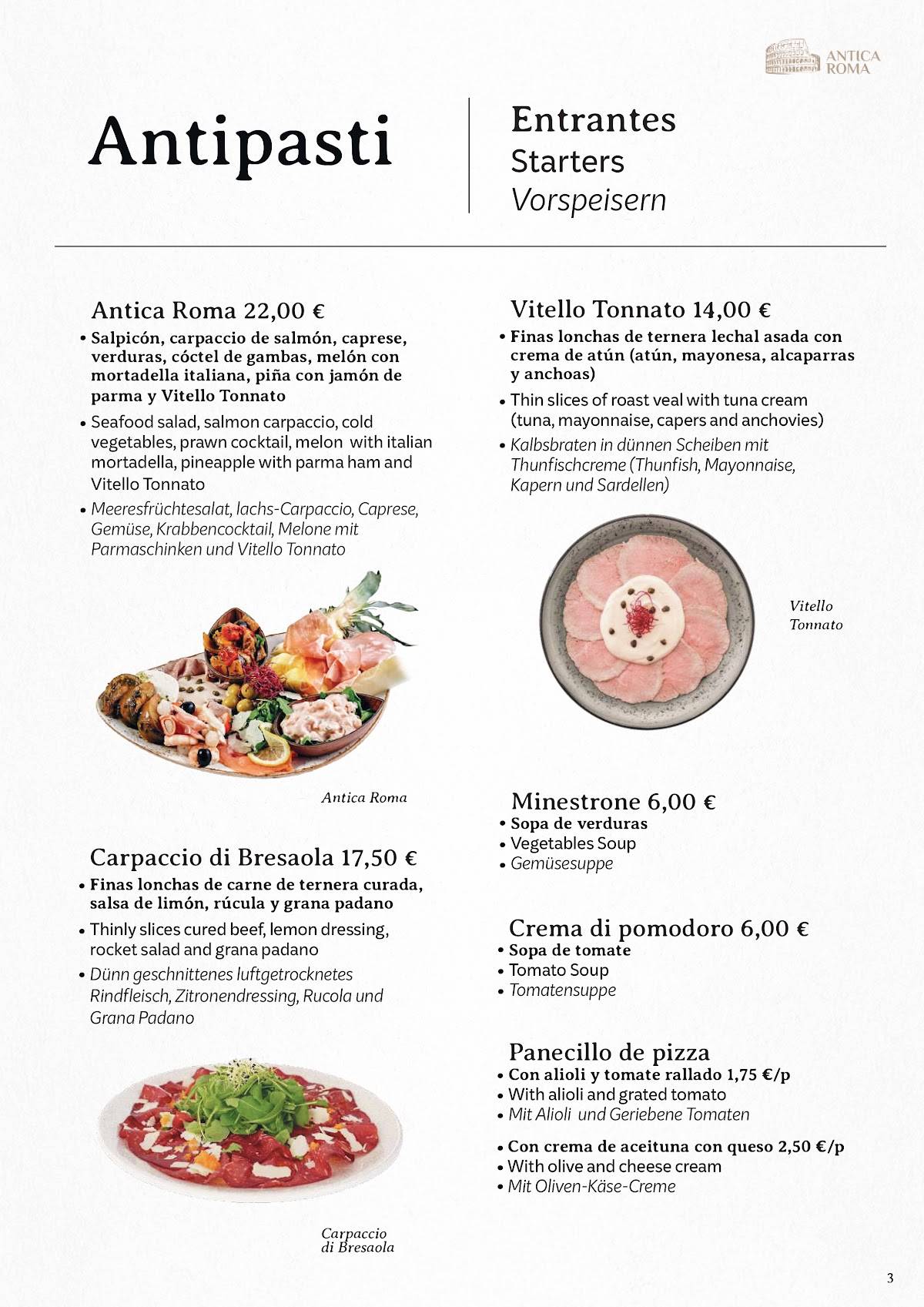 ANTICA ROMA DA LUCIANO. меню