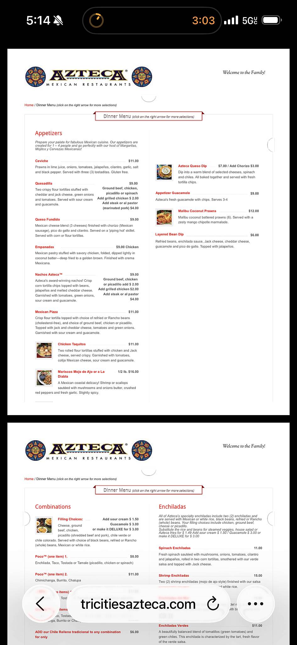 AZTECA RESTAURANT меню