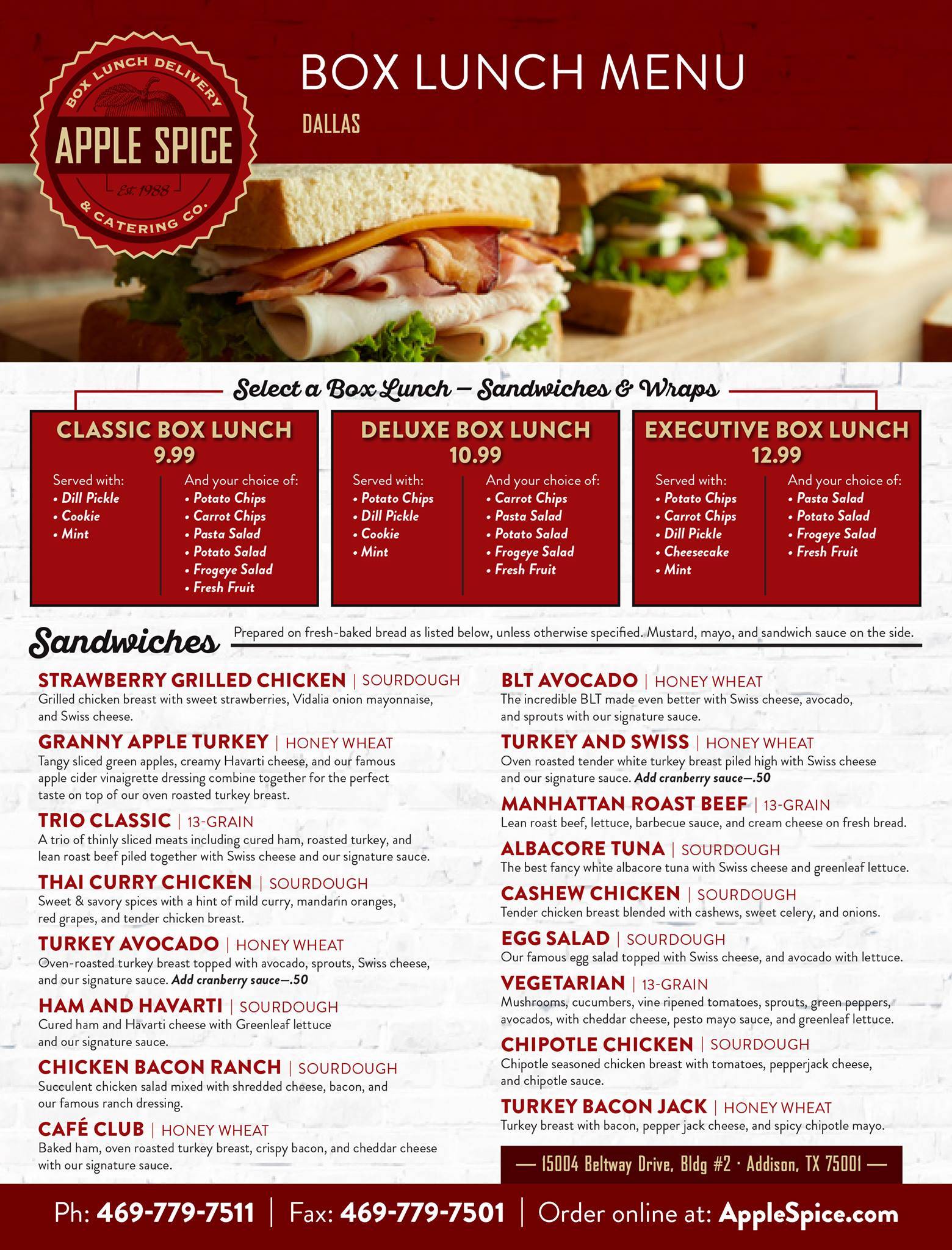 Apple Spice Box Lunch Delivery & Catering Dallas, TX меню