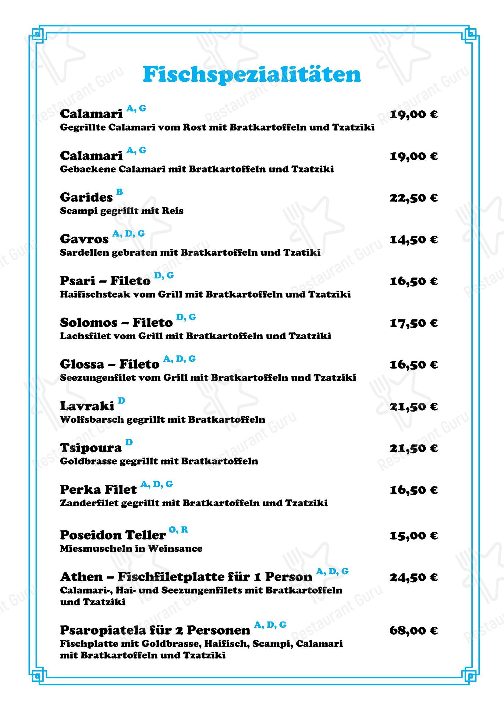 Меню ресторана Restaurant Athen Graz - Меню