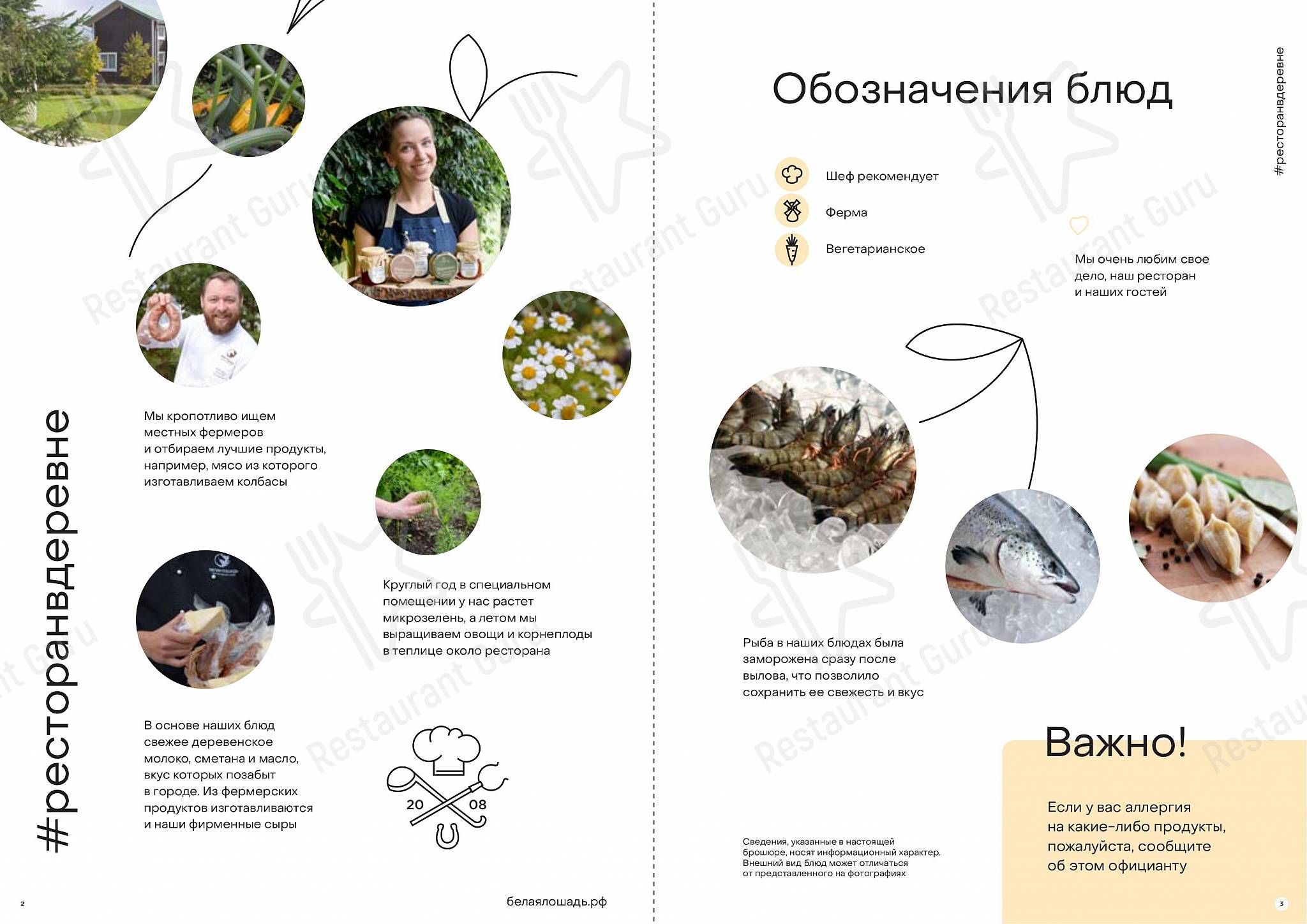 Food and Drinks menu клуба Ресторан Белая лошадь