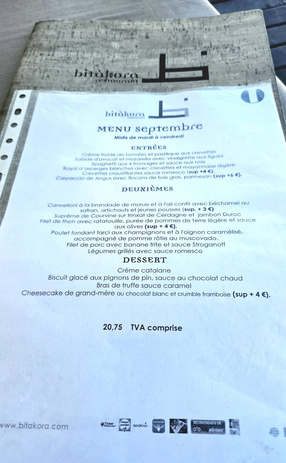 Restaurant Bitàkora меню