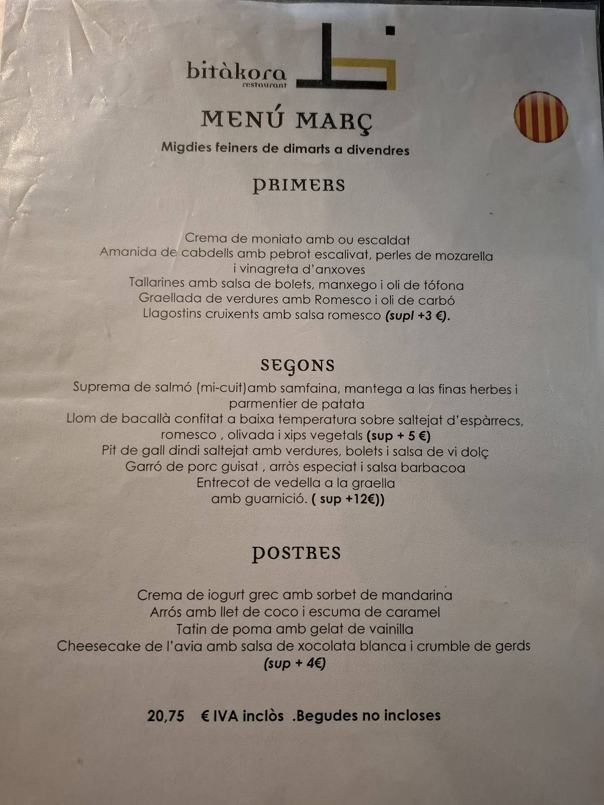 Restaurant Bitàkora меню