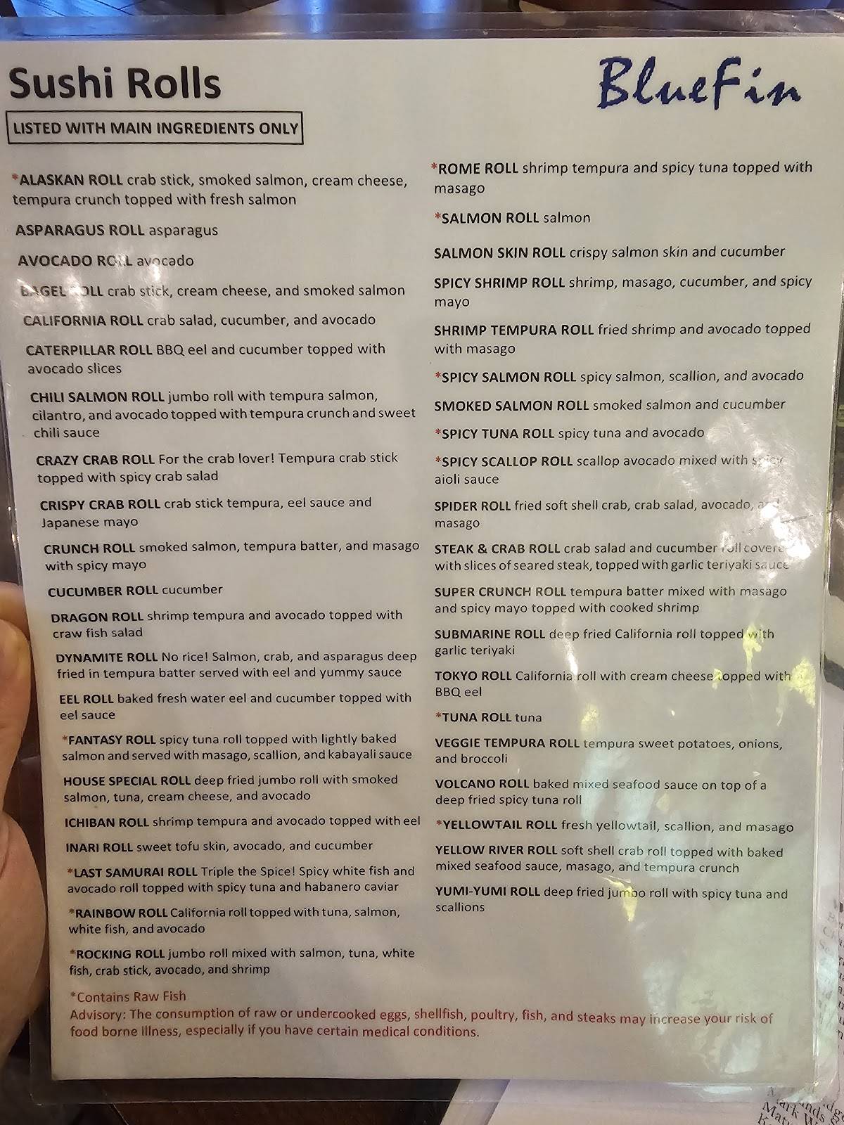 Blue Fin Restaurant меню