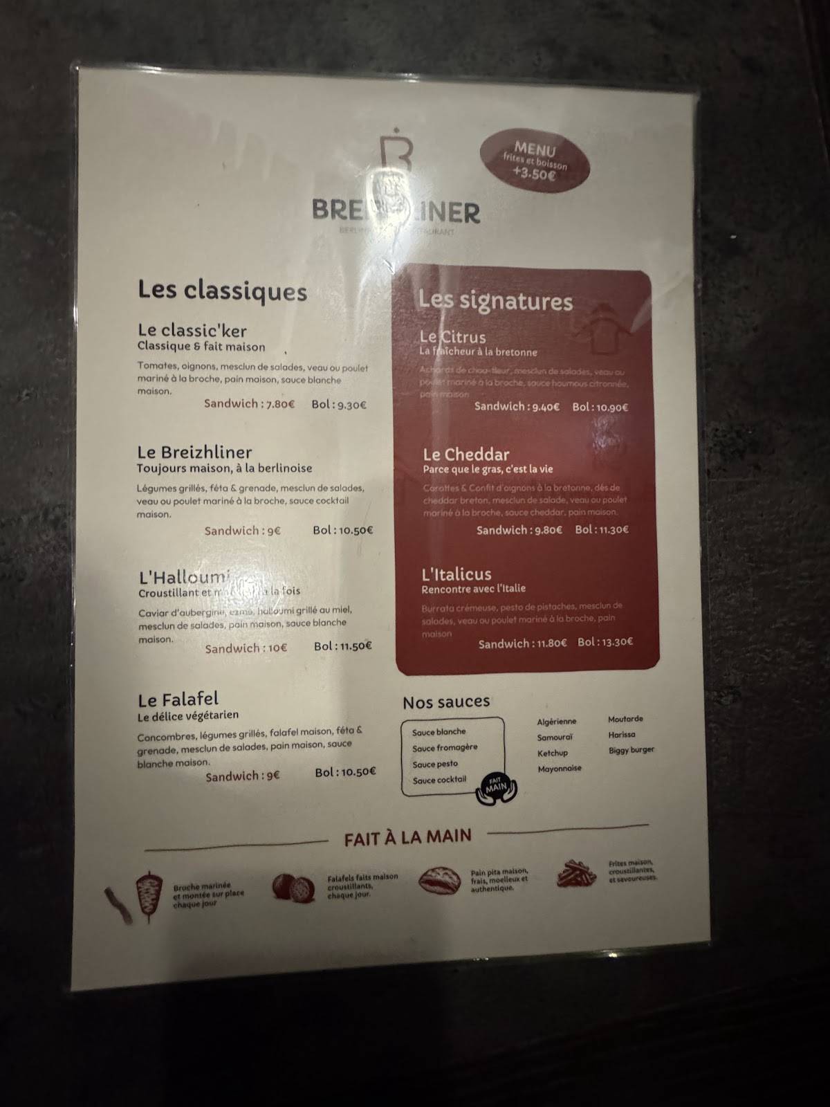 Breizhliner меню