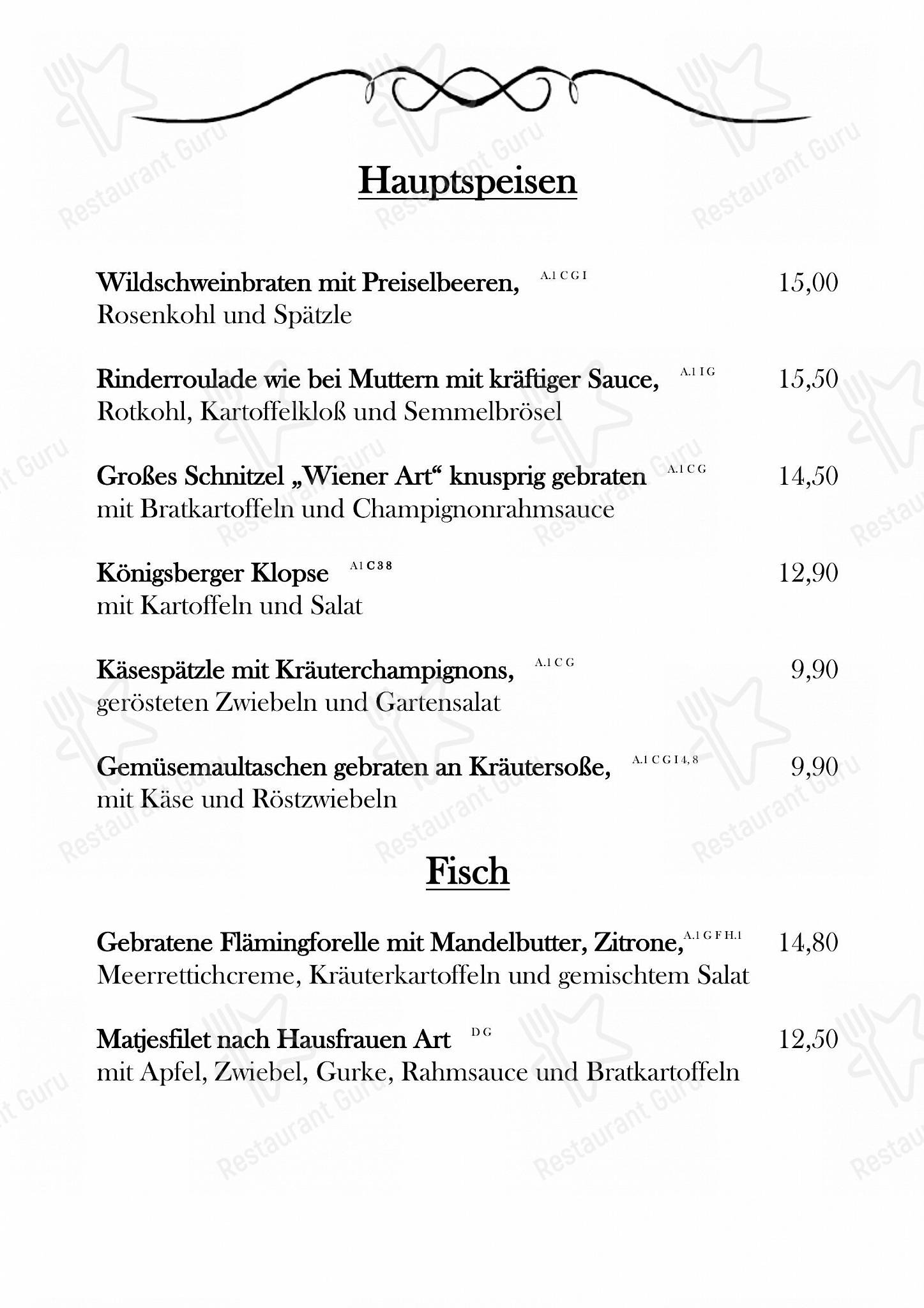 Меню ресторана SCHUBIS RABENSCHÄNKE