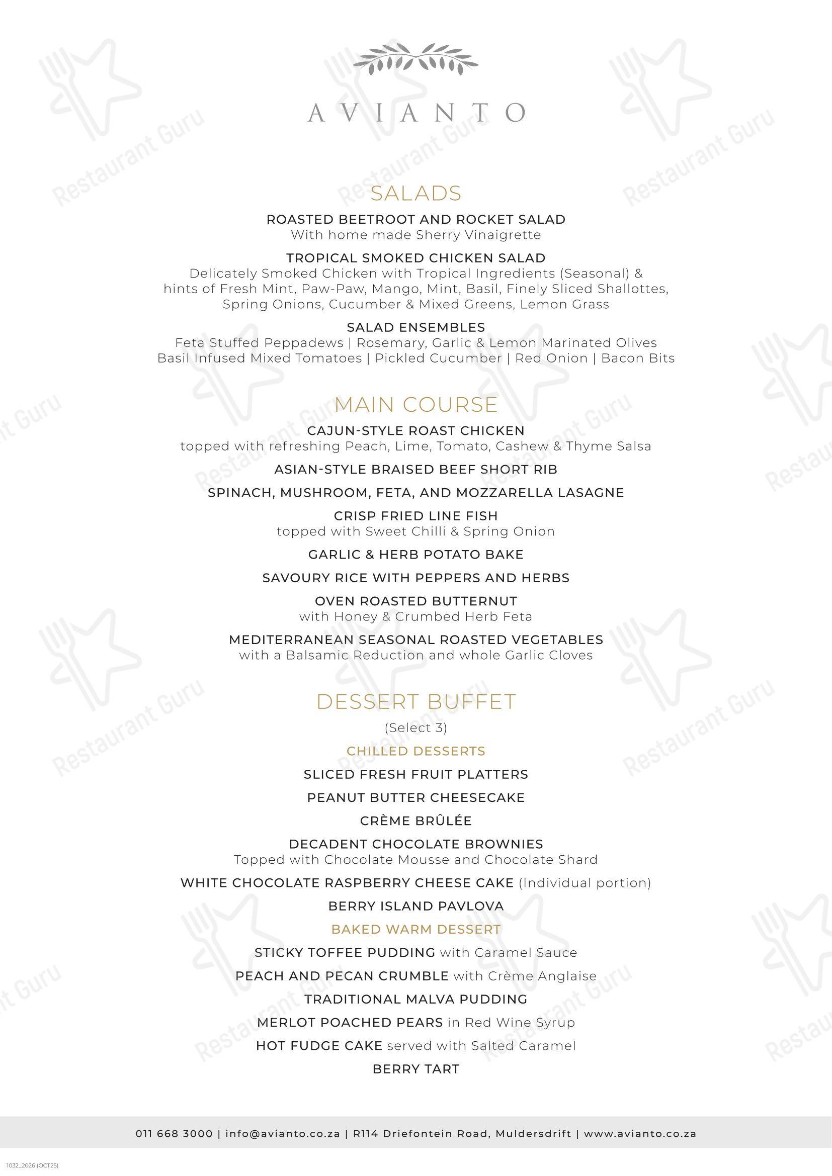 Breakfast Menu ресторана Restaurant Cielo @ Avianto в Рудепурте