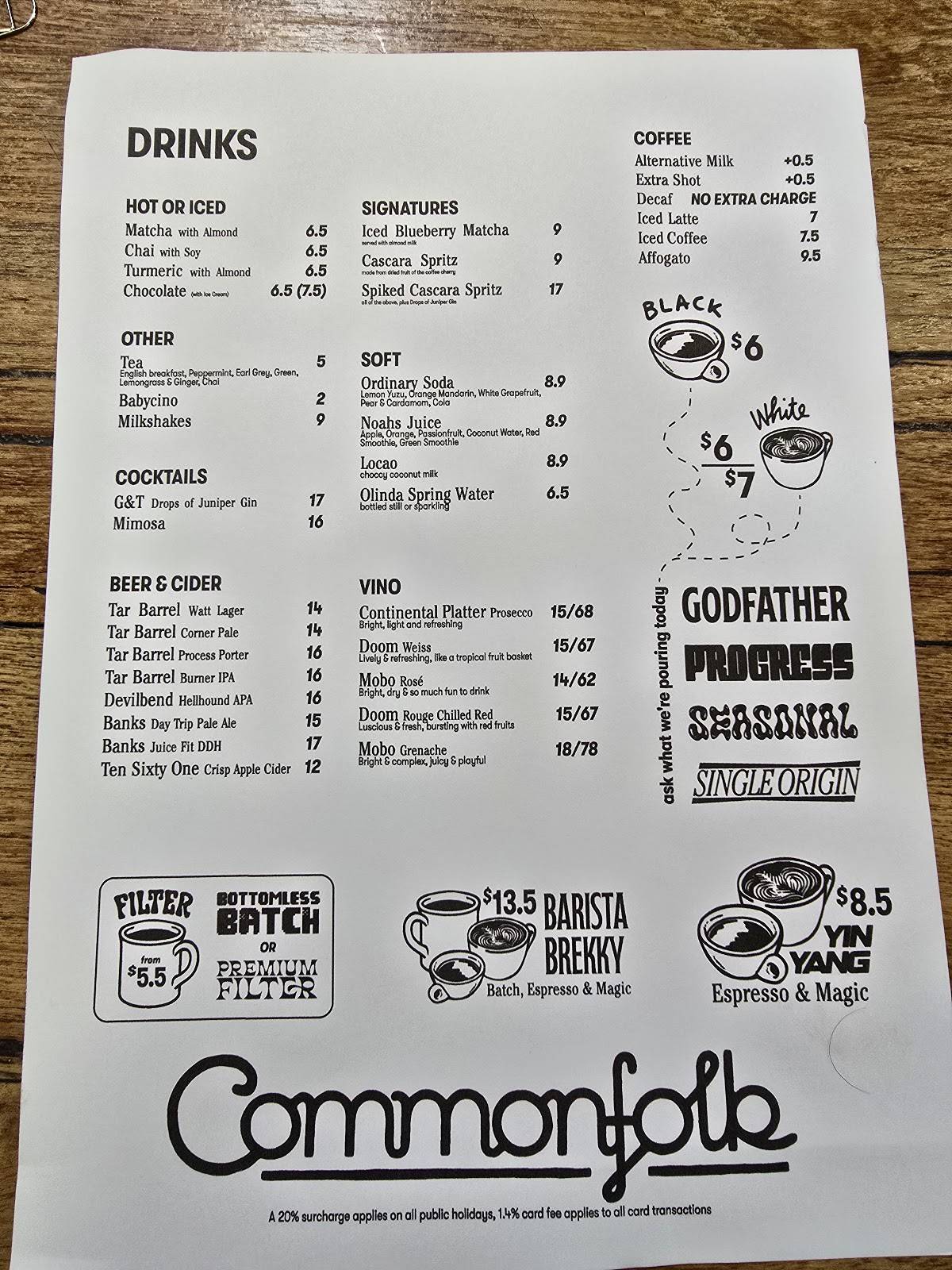 Commonfolk Mornington меню