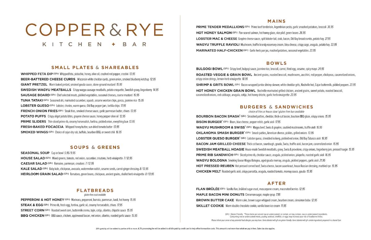 Copper & Rye меню