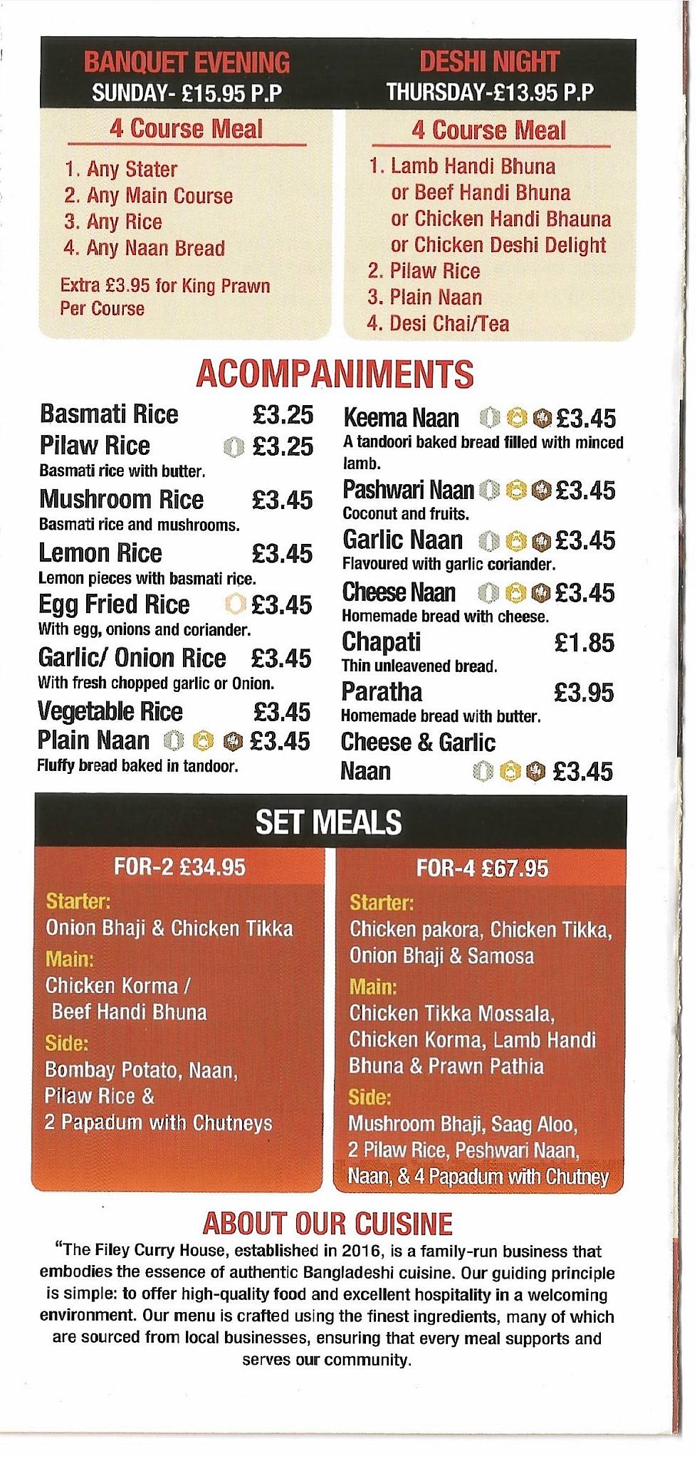 Filey Curry House меню