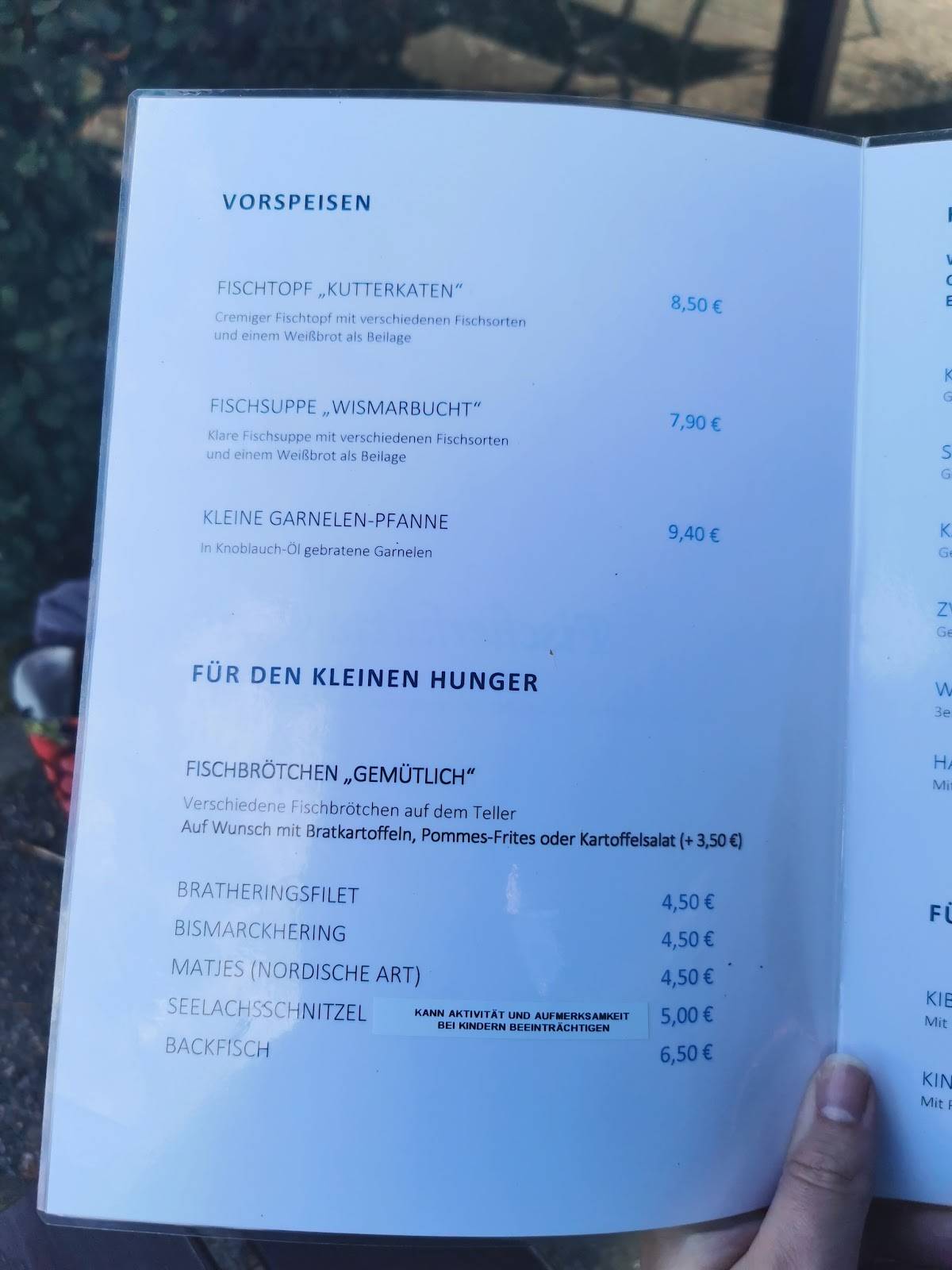 Fischerhütte Rerik меню