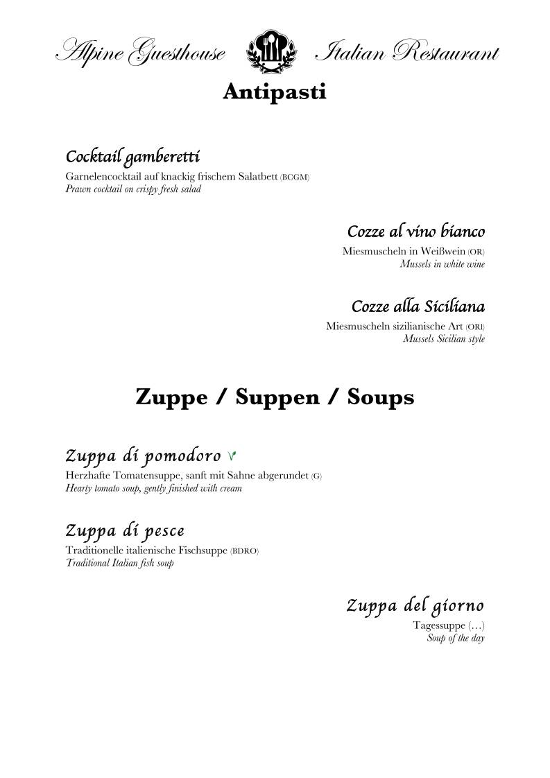 Restaurant, Gasthof Alpenpension меню
