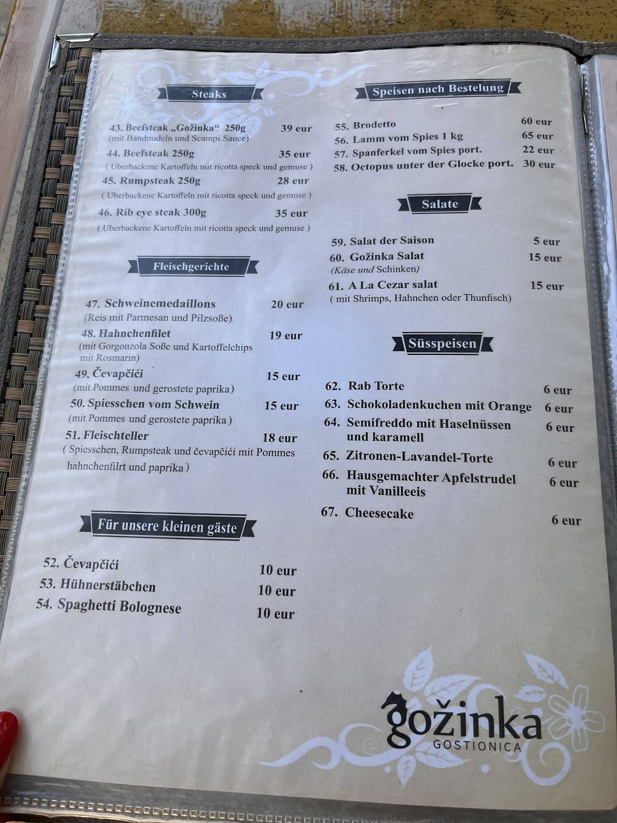 Gostionica Gožinka меню