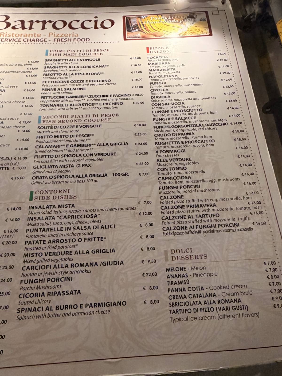 Il Barroccio Roma меню
