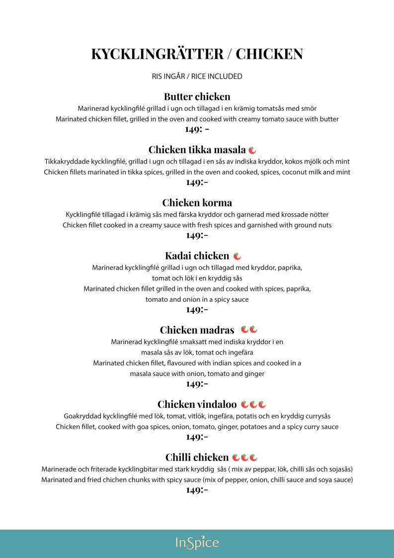 InSpice - Indisk Restaurang меню