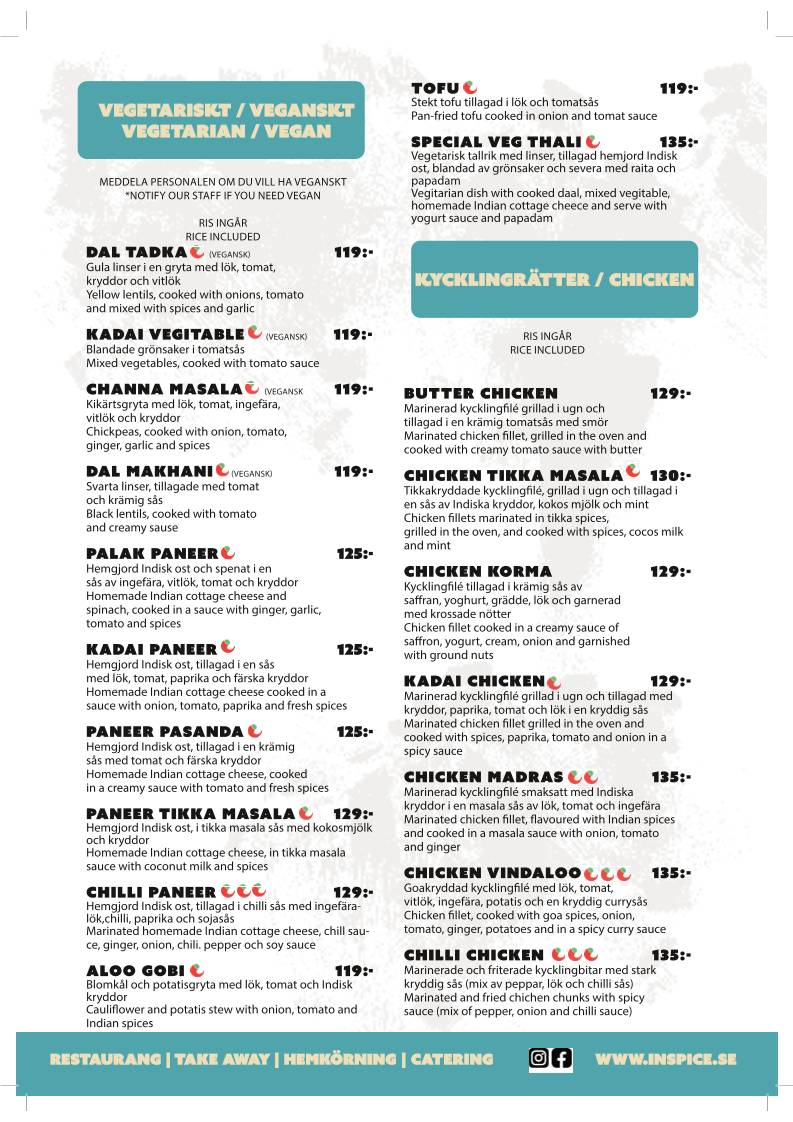 InSpice - Indisk Restaurang меню