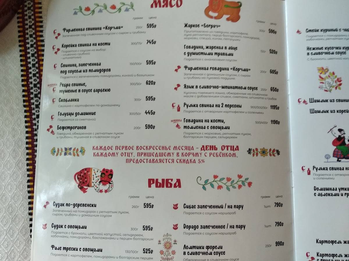 Корчма меню
