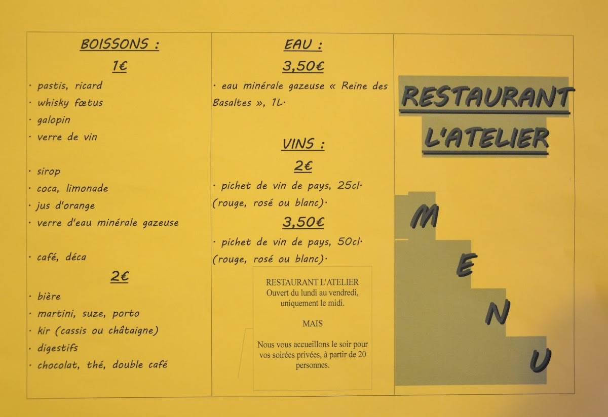 Restaurant L'Atelier меню