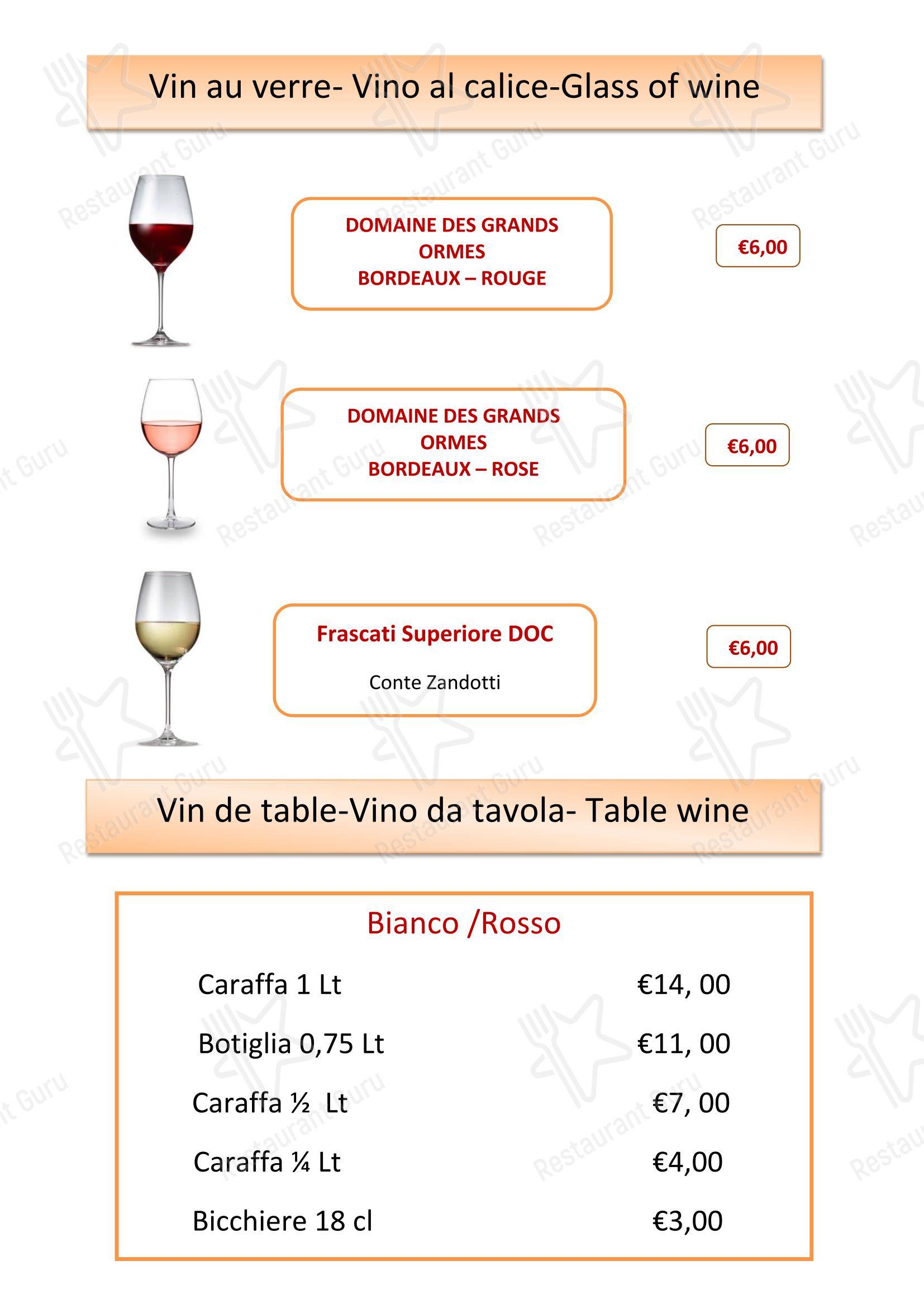 Lunch Menu ресторана Restaurant L'Eau Vive в Риме