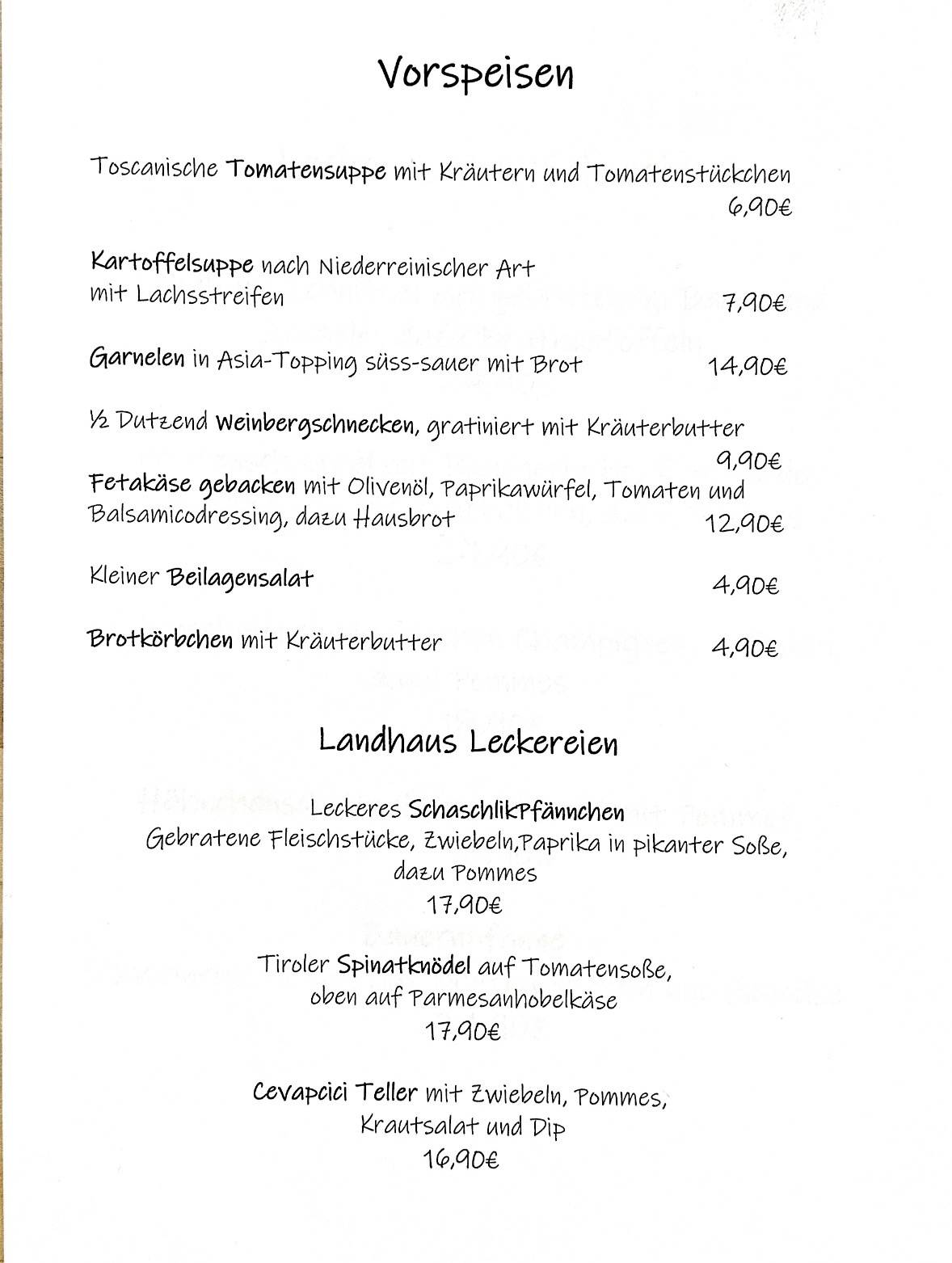 Landhaus Drei Raben меню